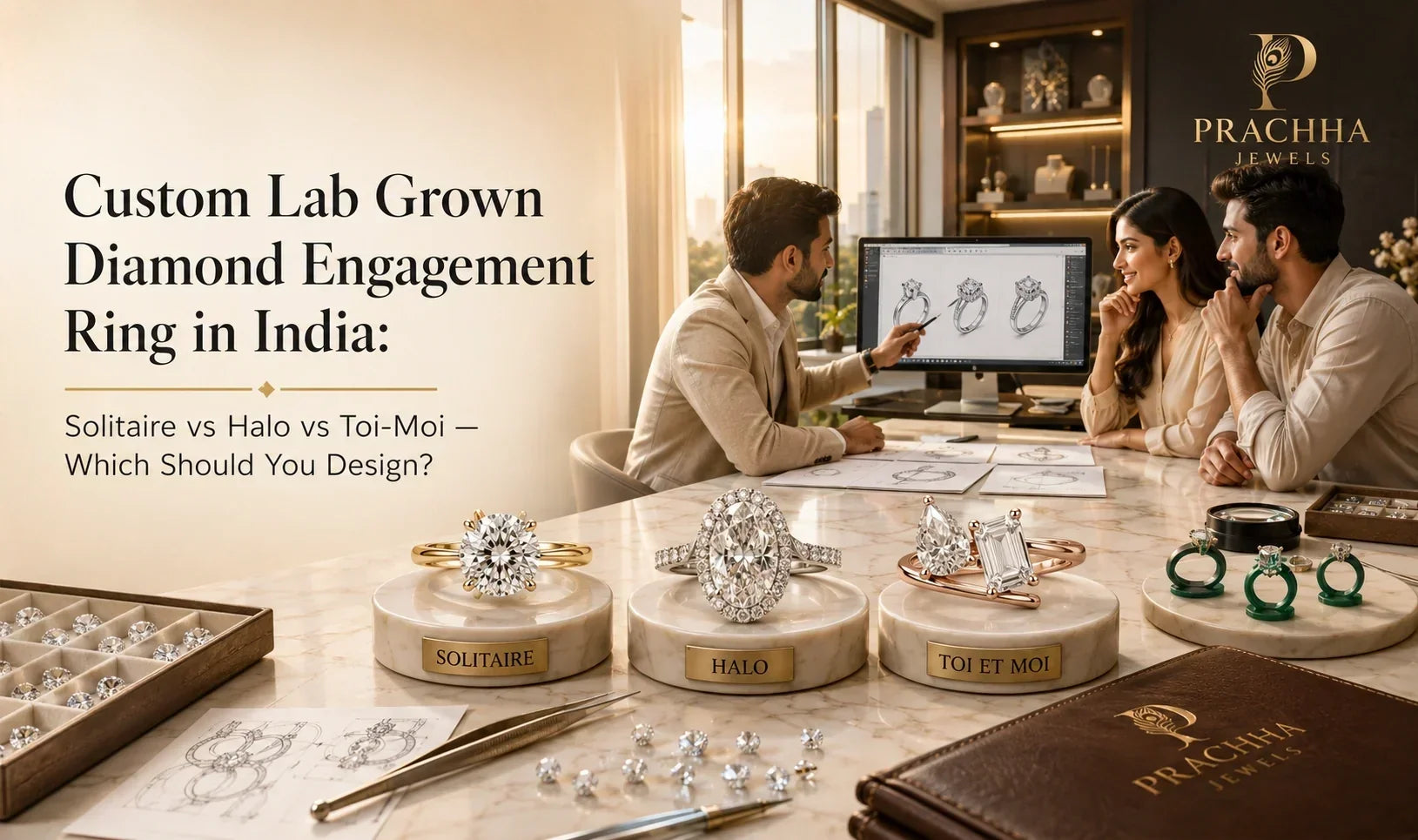Custom Lab Grown Diamond Engagement Ring in India: Solitaire vs Halo vs Toi-Moi — Which Should You Design?