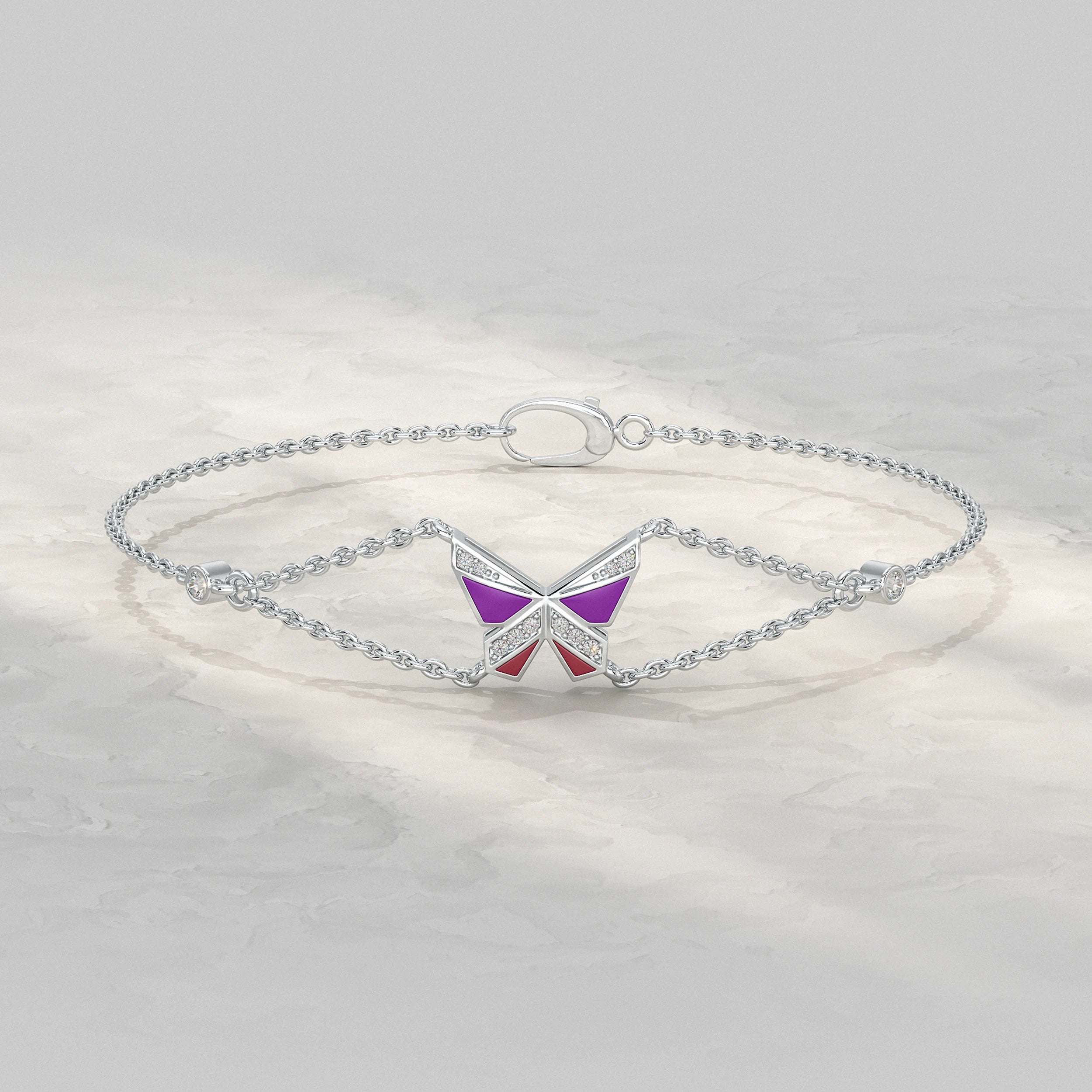 Enamel Butterfly Lab Diamond Bracelet Bracelet