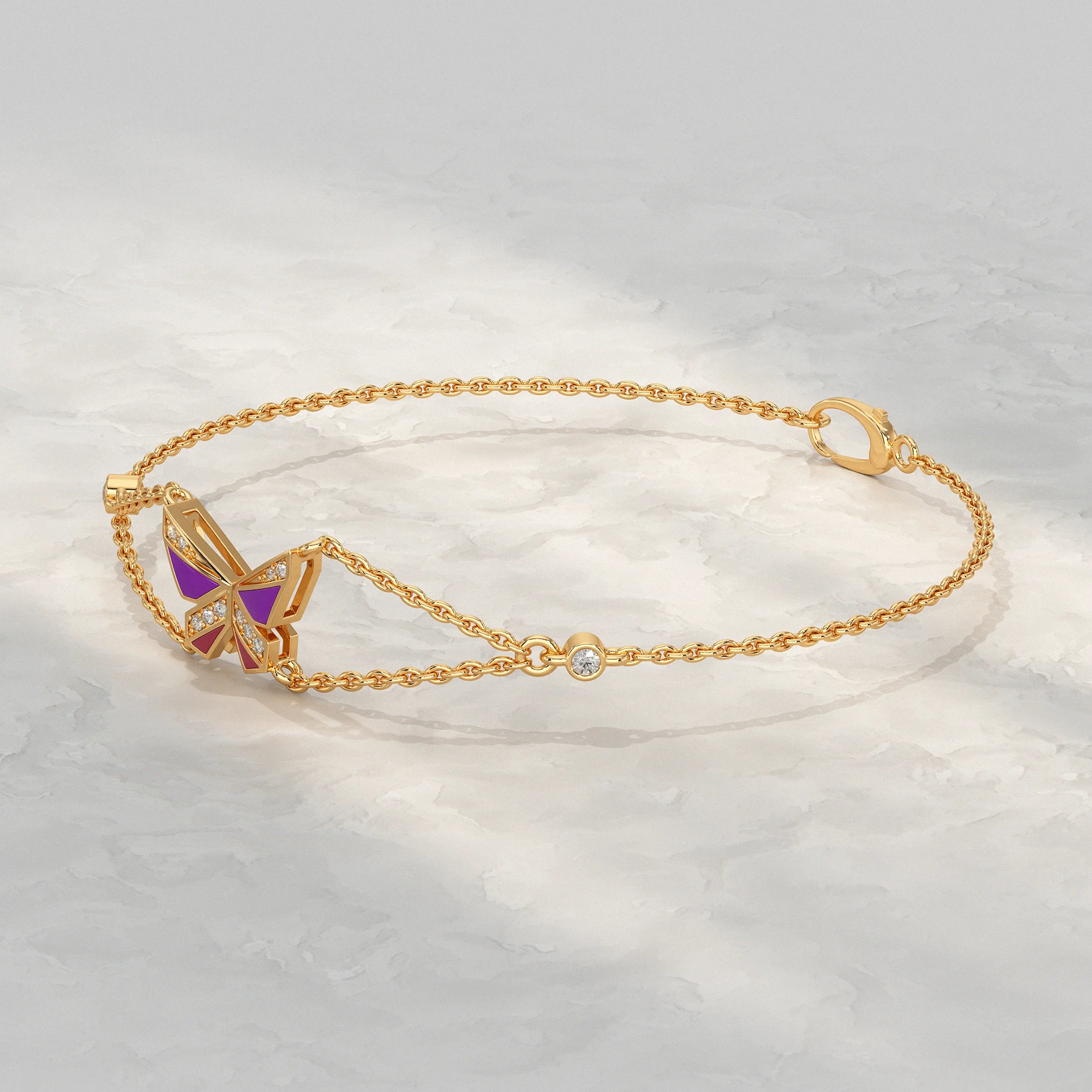 Enamel Butterfly Lab Diamond Bracelet Bracelet