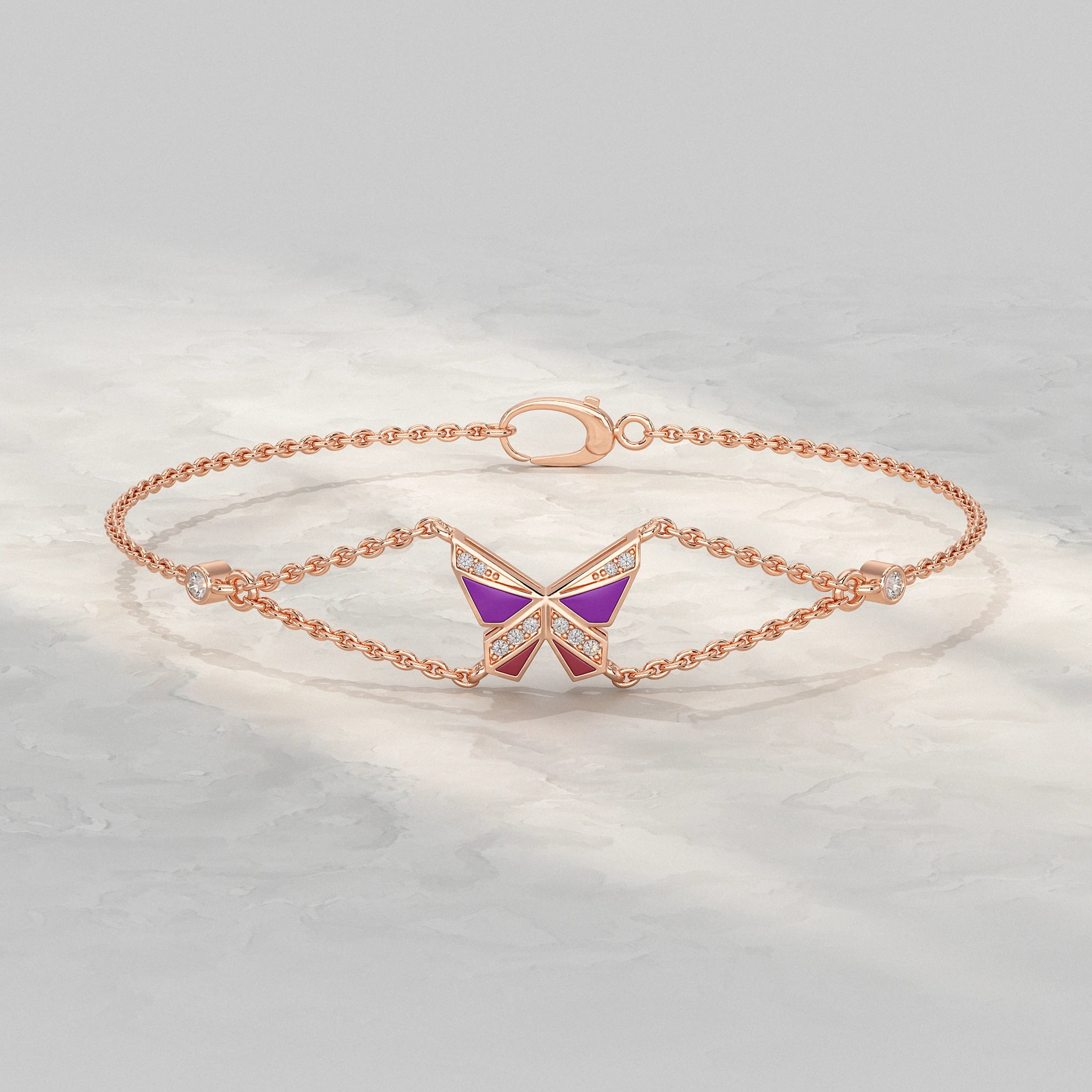 Enamel Butterfly Lab Diamond Bracelet Bracelet