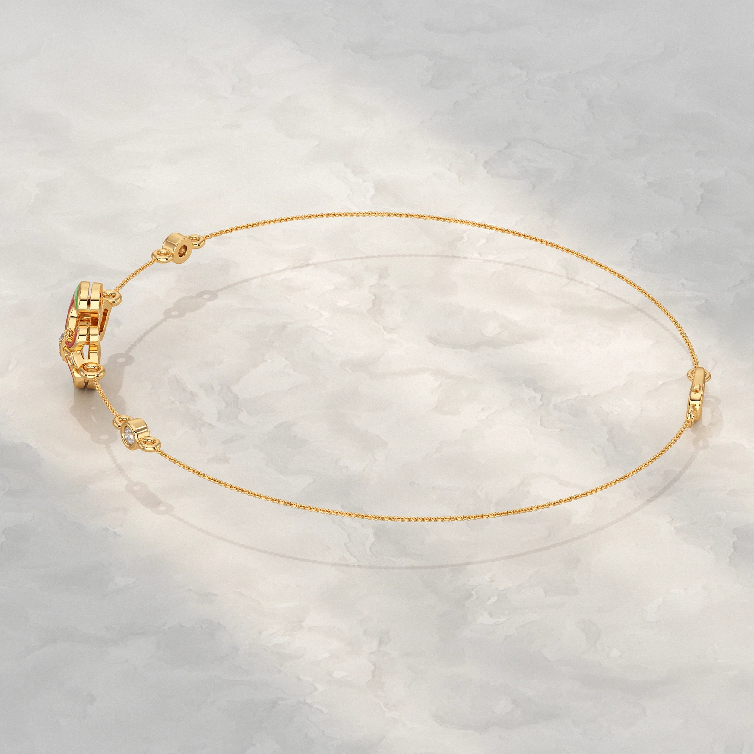 Enamel Flower Style Lab Diamond Bracelet Bracelet