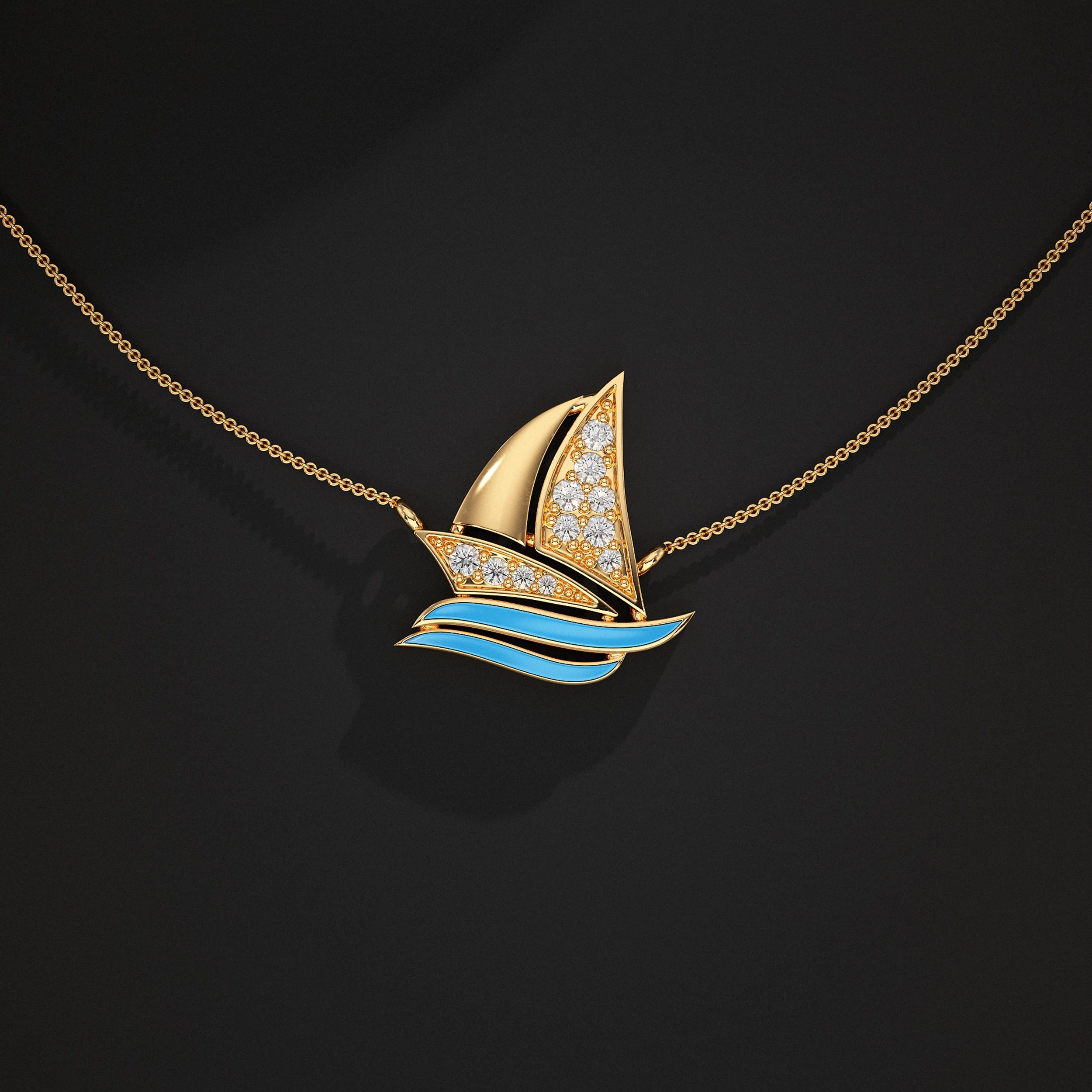 Lab Diamond Sailboat Pendant Pendant