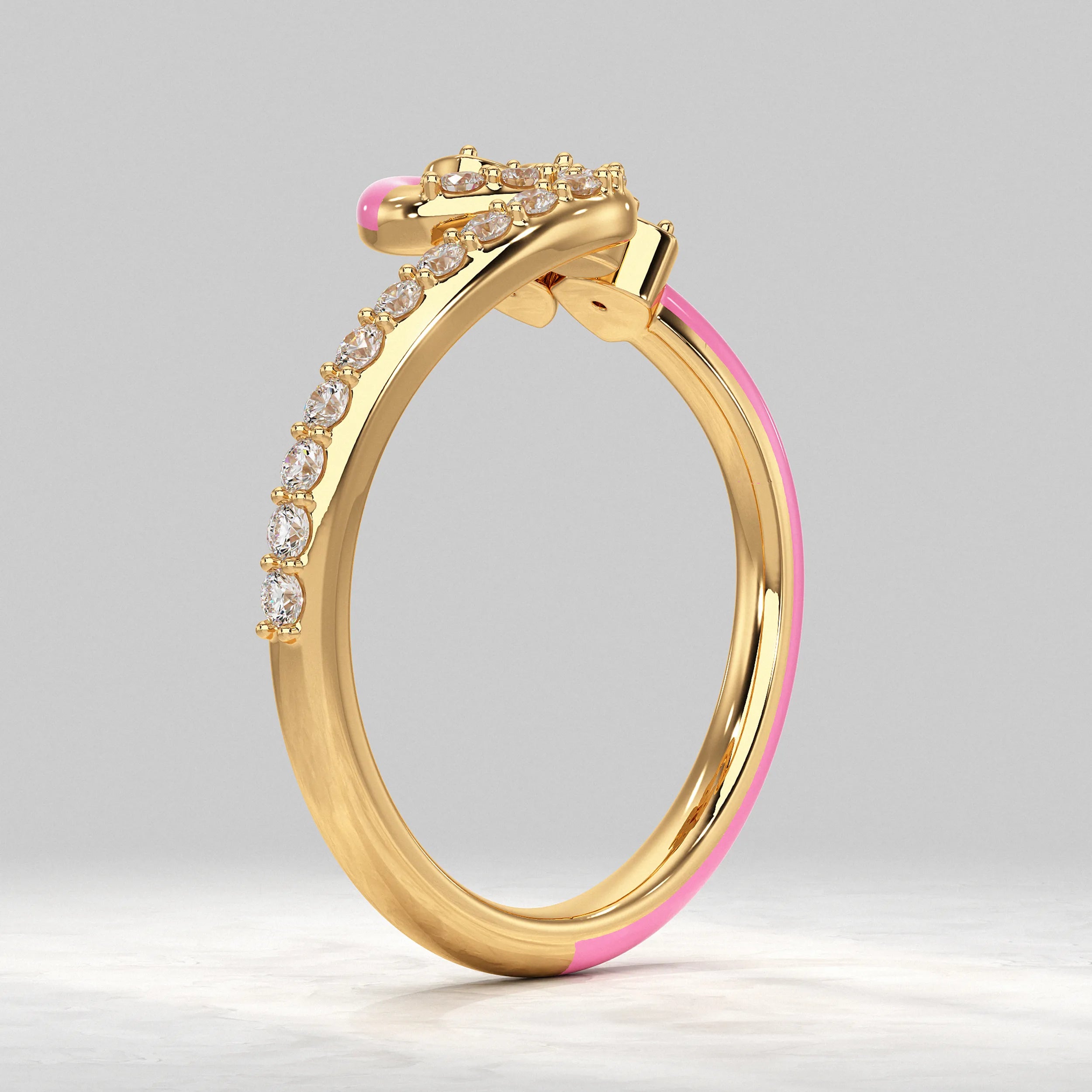 Pink Enamel Lab Diamond Floral Ring Rings