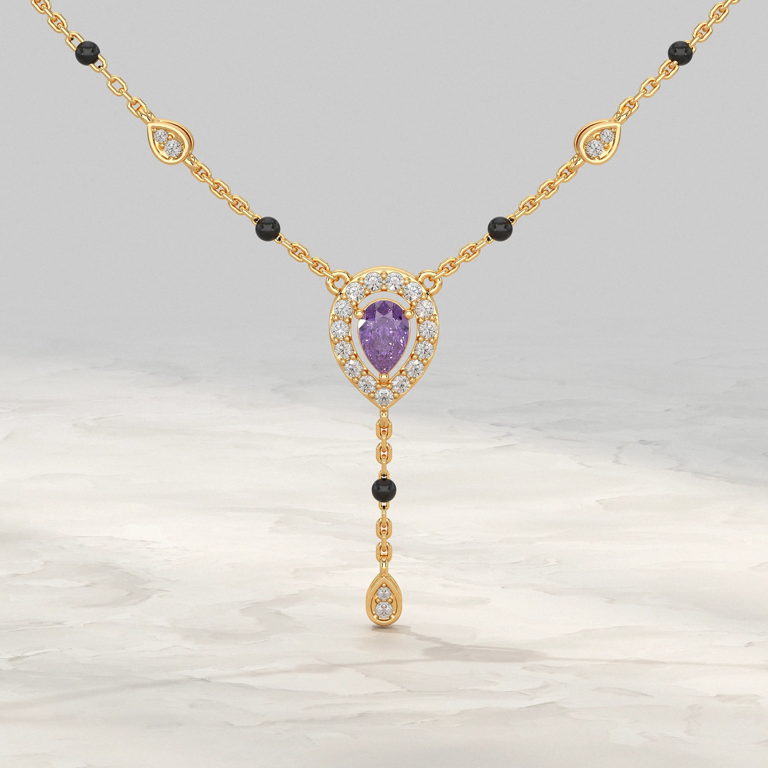 Amethyst Gemstone Halo Manglsutra Mangal Sutra