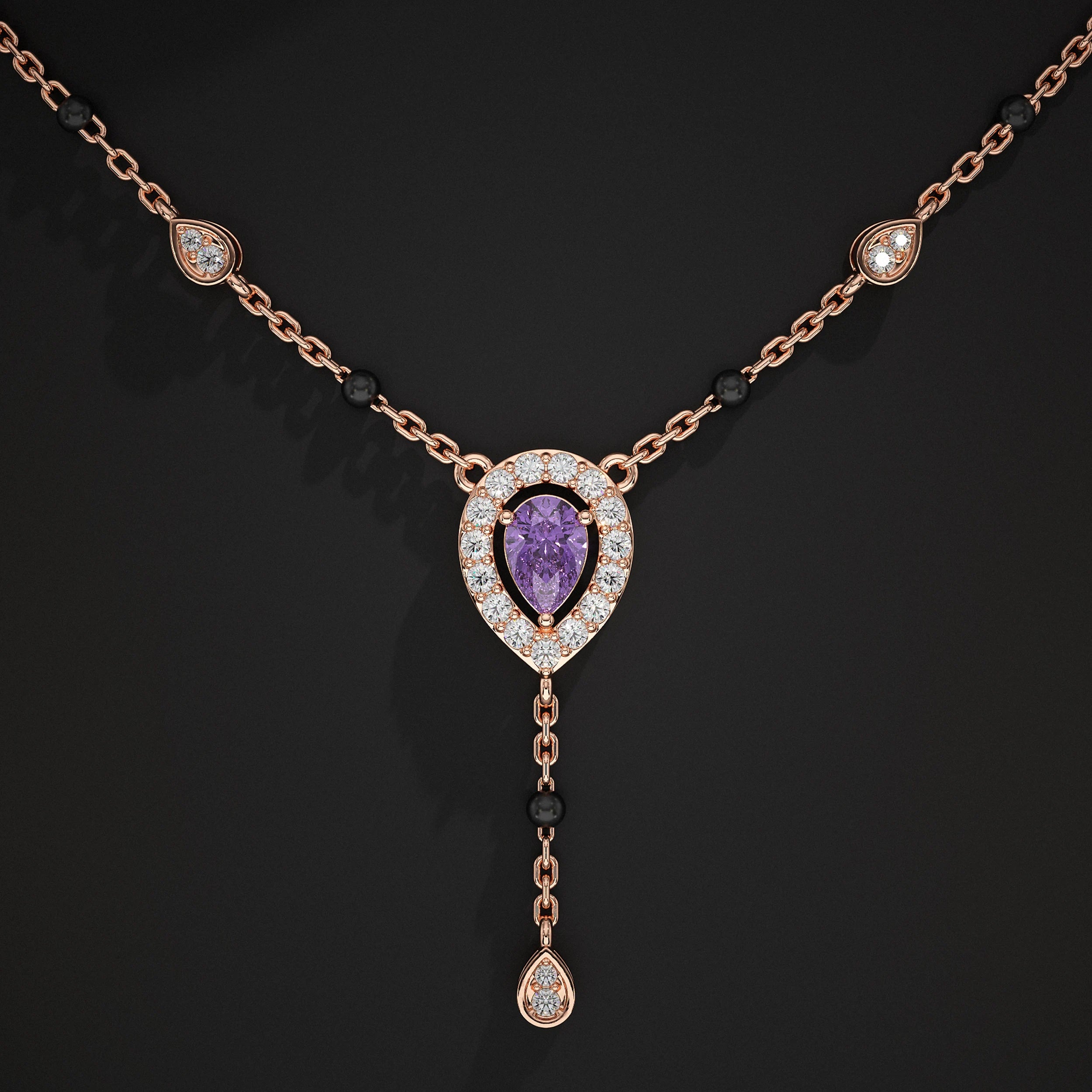 Amethyst Gemstone Halo Manglsutra Mangal Sutra