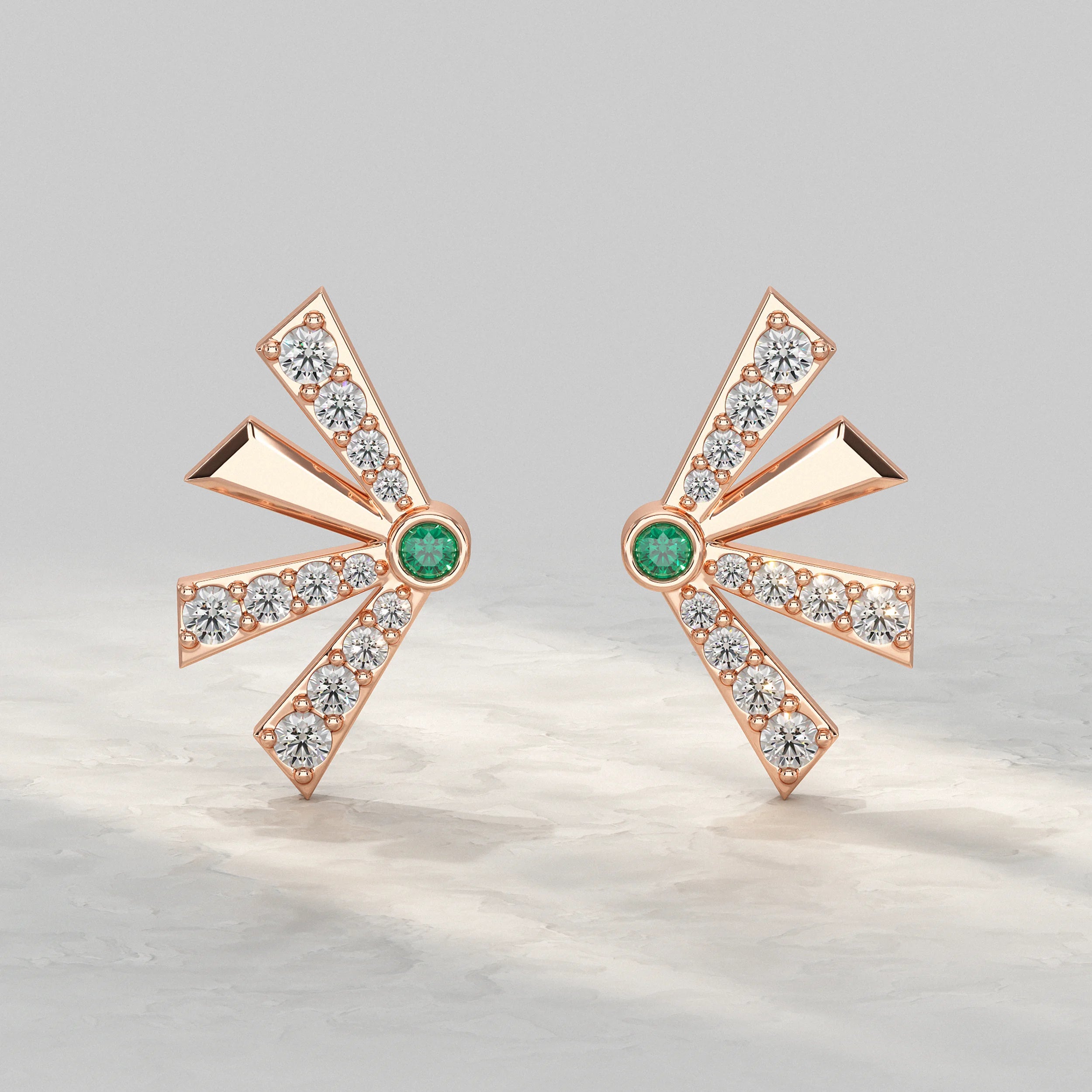 Round Cut Gem Diamond Fan Design Stud Earrings Earrings