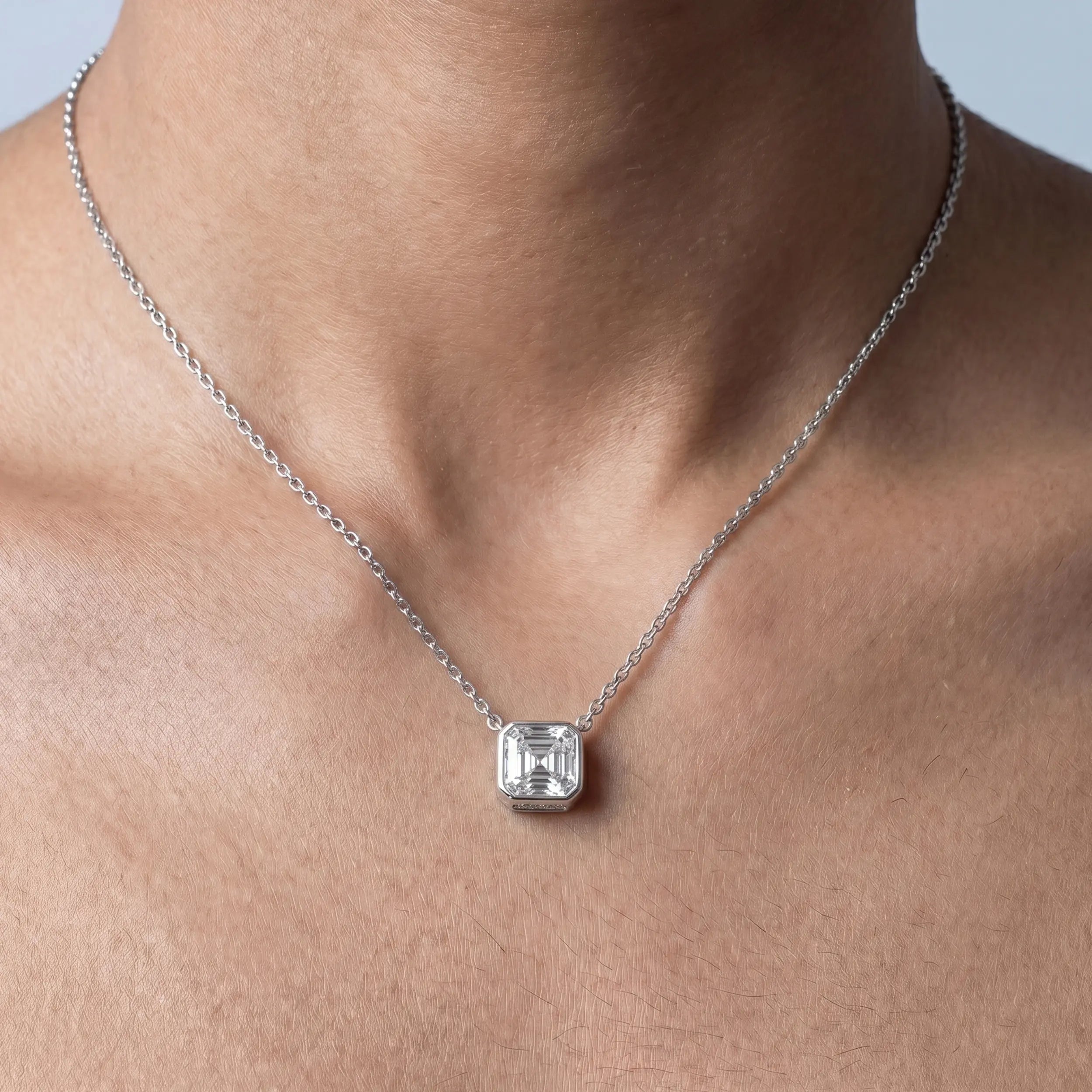 Asscher Lab Diamond Bezel Set Pendant Pendant