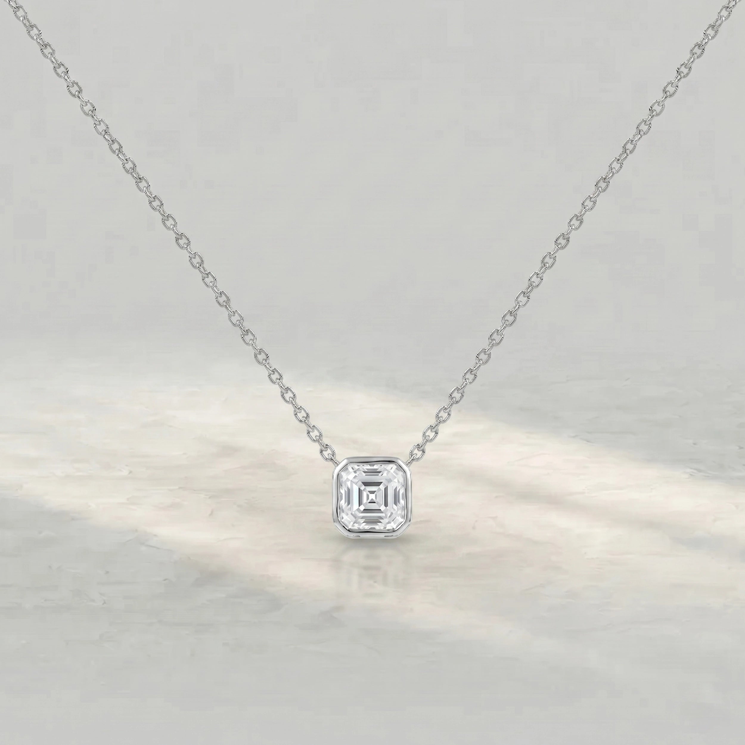 Asscher Lab Diamond Bezel Set Pendant Pendant