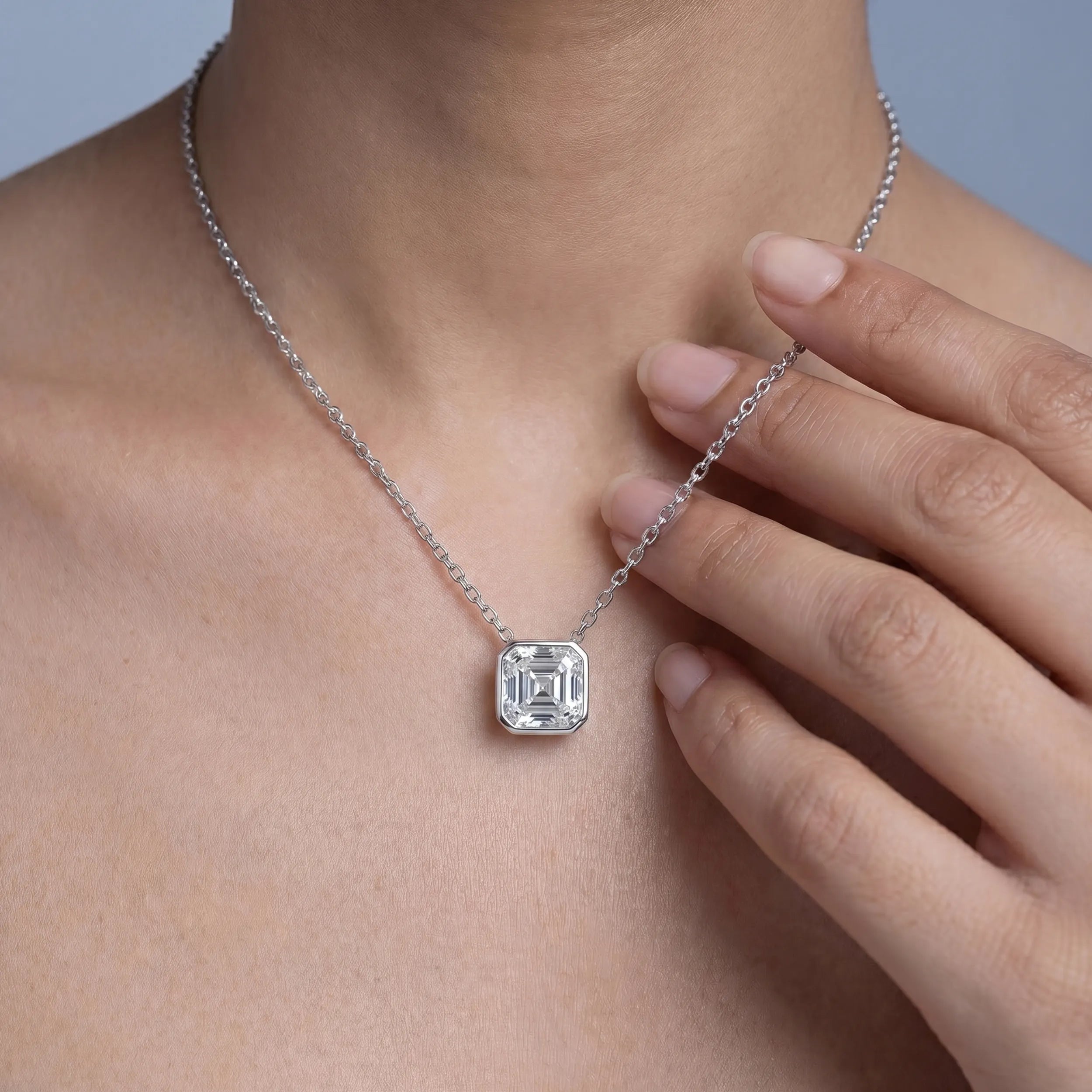 Asscher Lab Diamond Bezel Set Pendant Pendant
