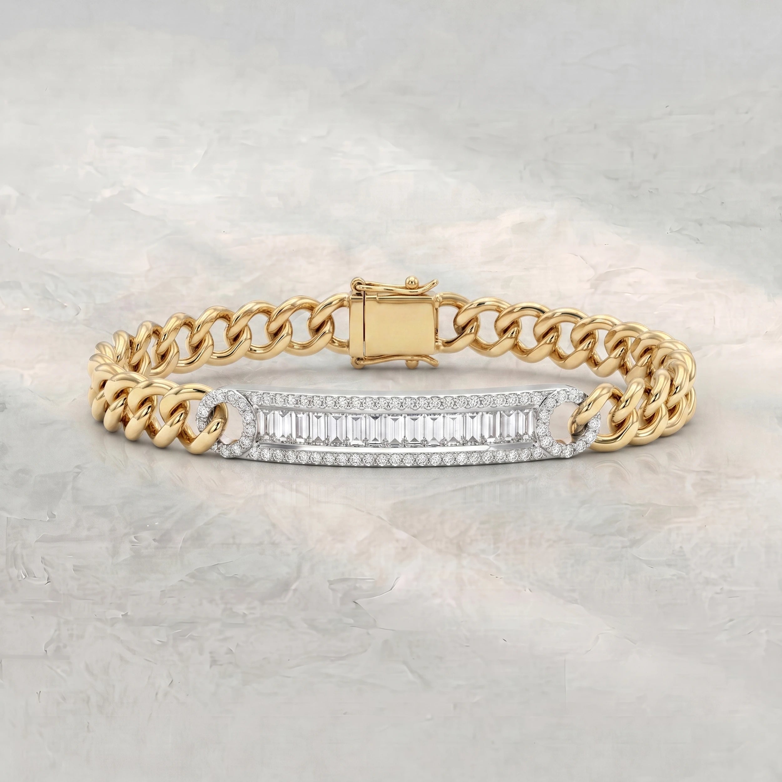 Baguette Diamond Bar Curb Link Men's Bracelet Bracelet