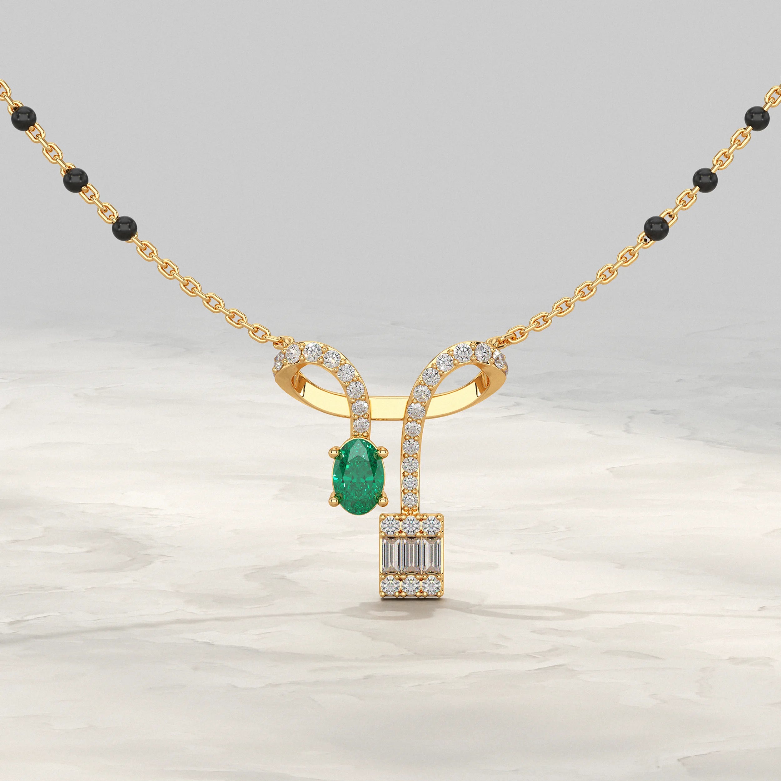Baguette And Oval Linear Drop Mangalsutra Mangal Sutra
