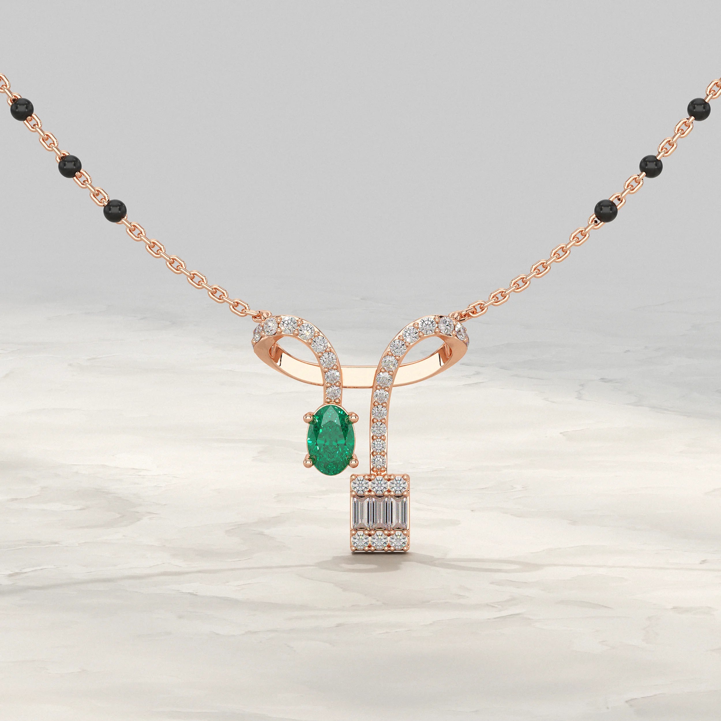 Baguette And Oval Linear Drop Mangalsutra Mangal Sutra