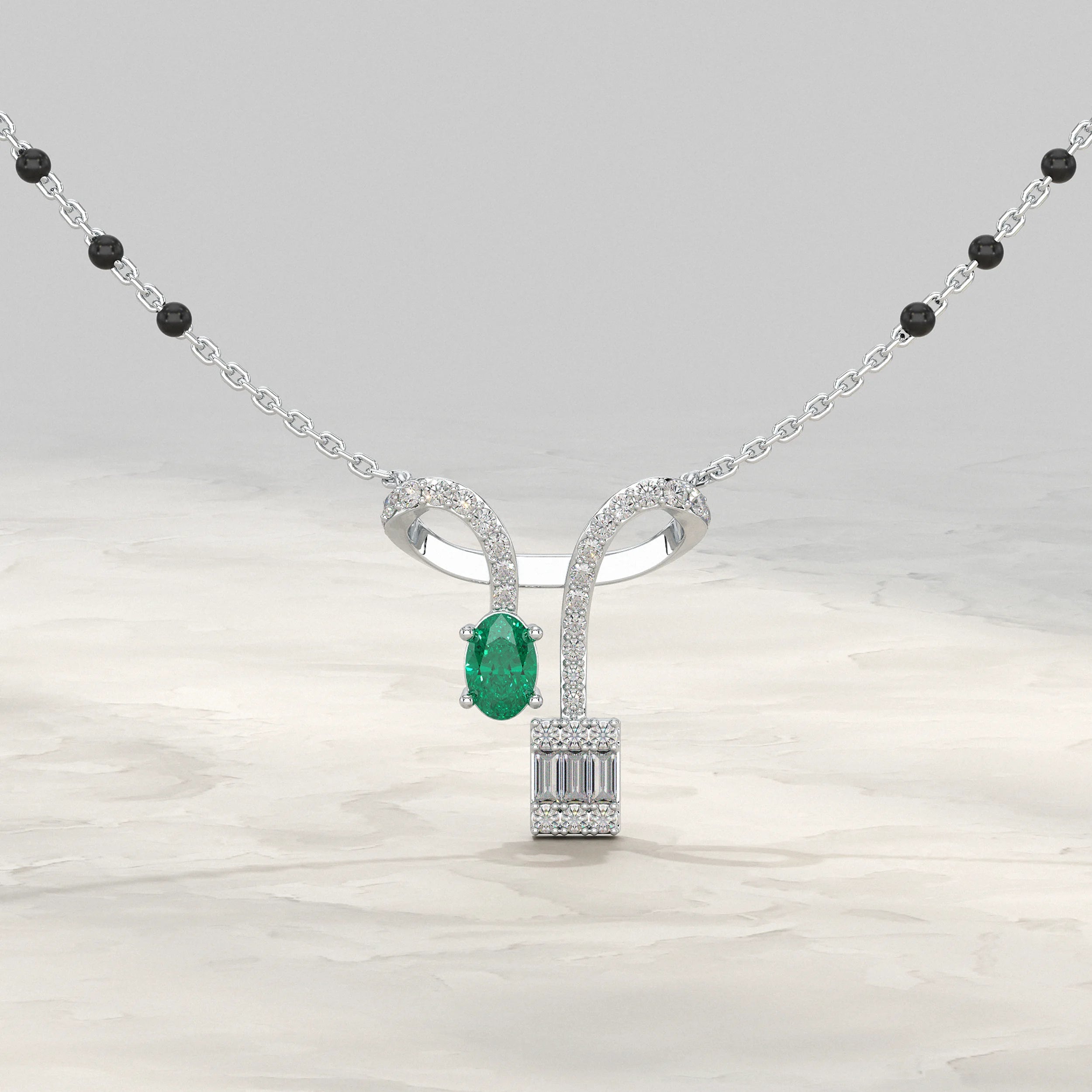 Baguette And Oval Linear Drop Mangalsutra Mangal Sutra