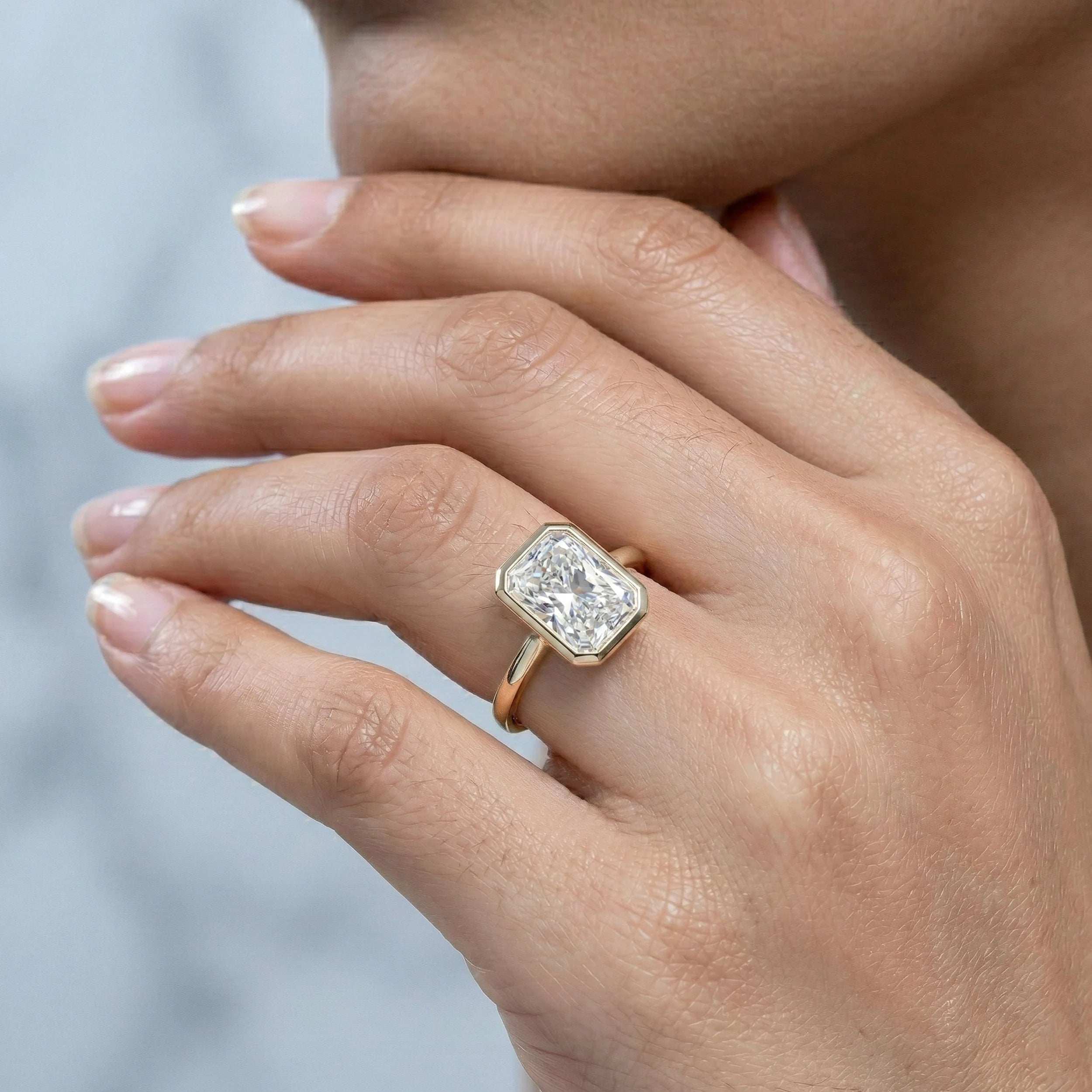 Bezel Set Radiant Cut Solitaire Engagement Ring Rings