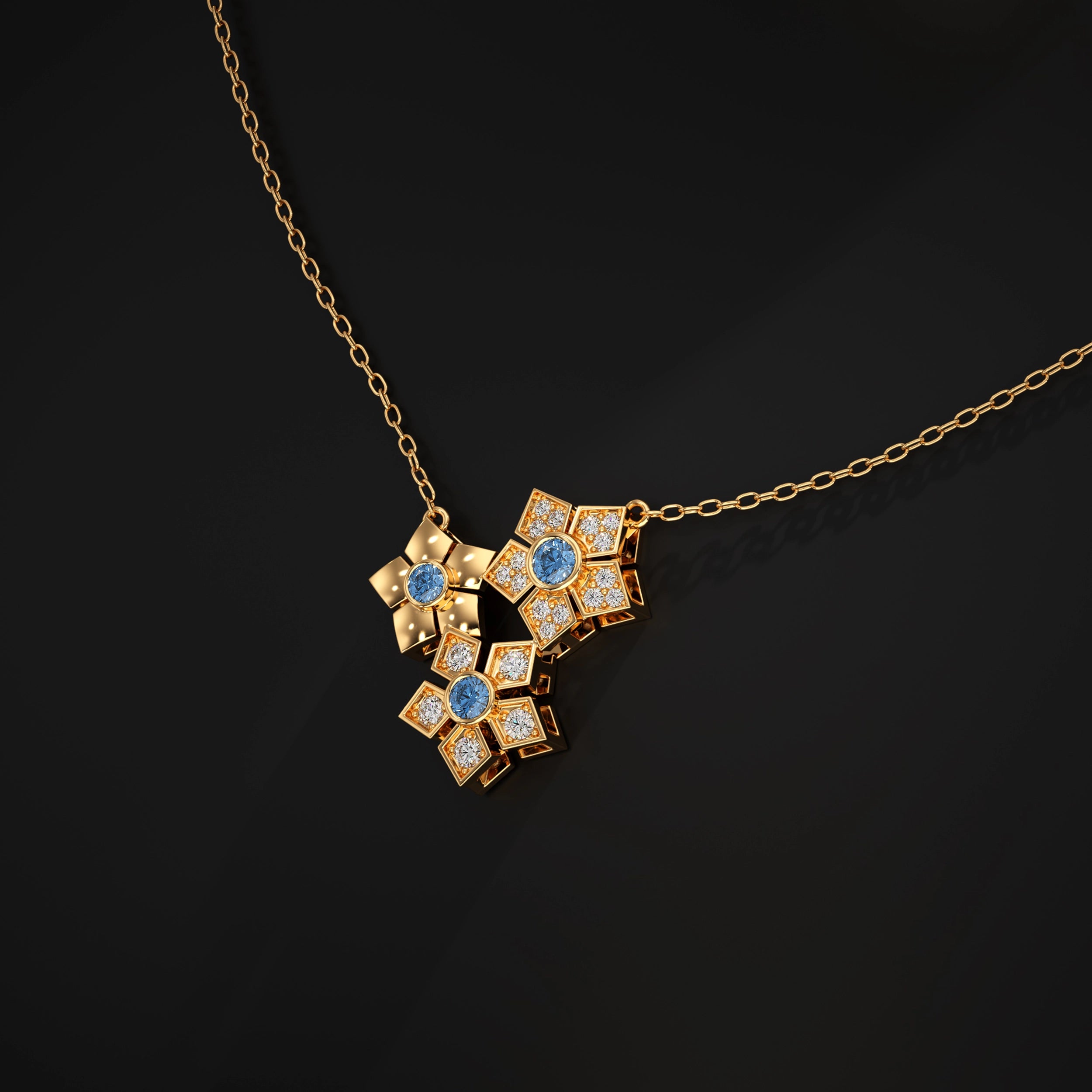 Floral Cluster Blue Sapphire Gemstone Pendant Pendant