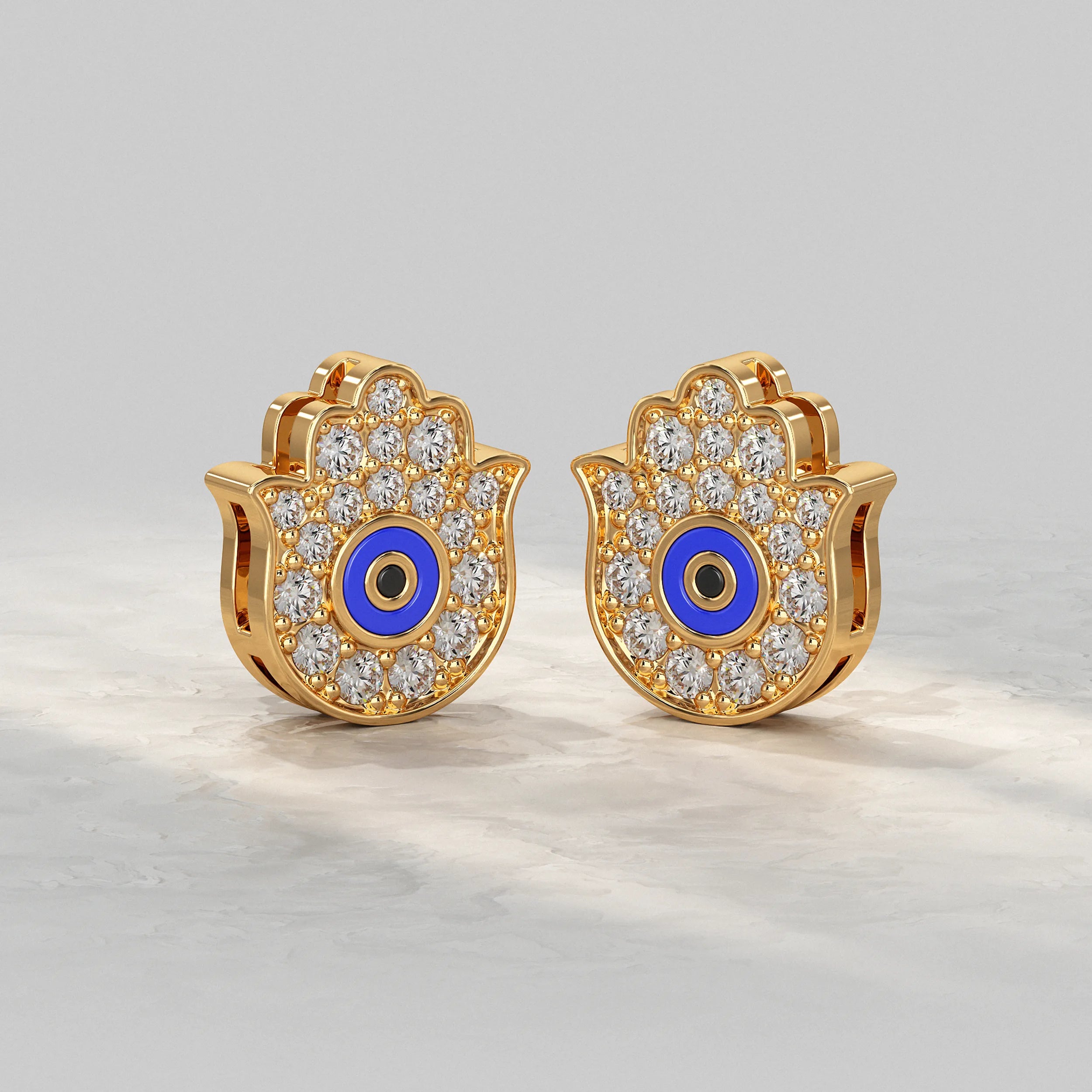 Hand Hamsa Evil Eye Lab Diamond Stud Earrings Earrings