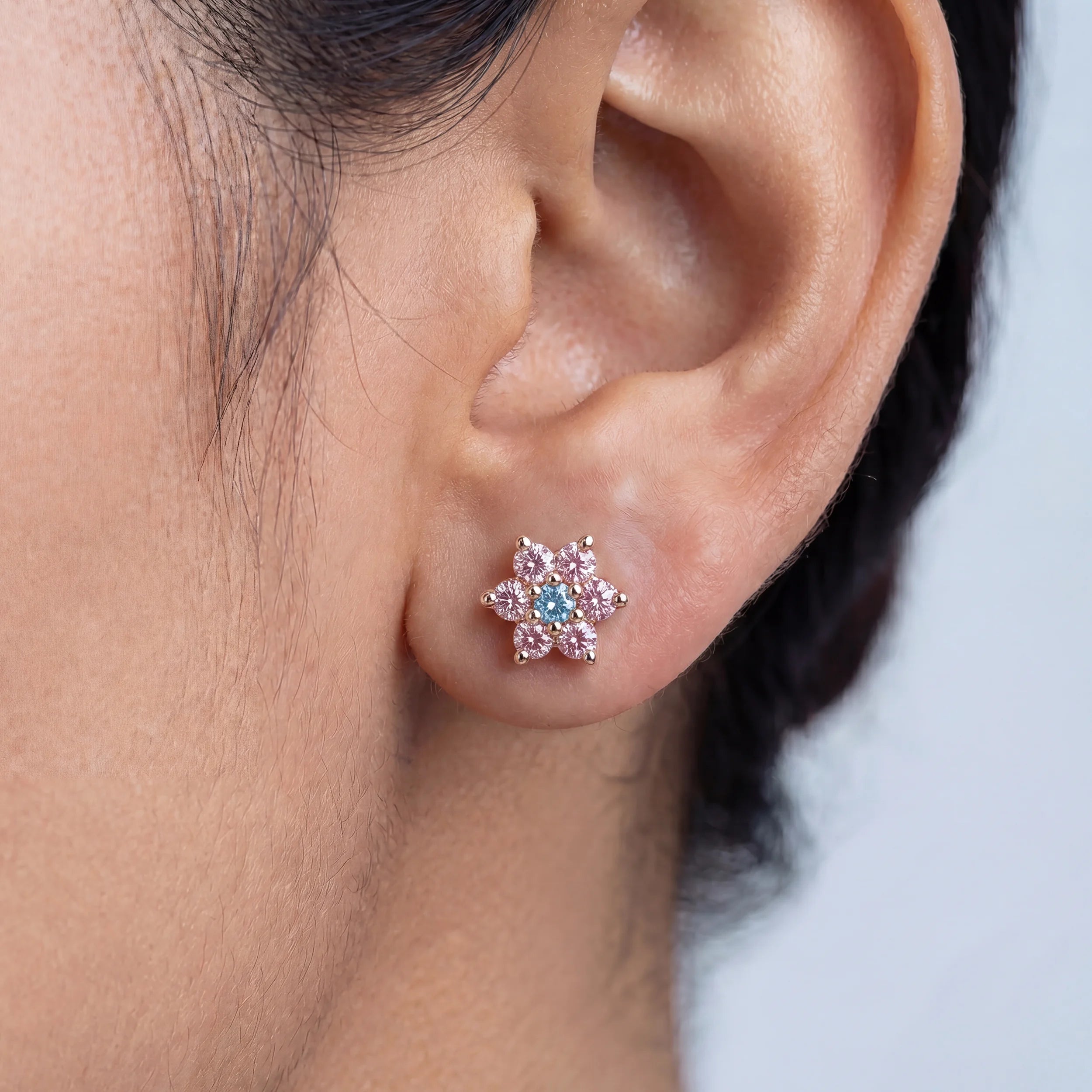Floral Style Pink Round Diamond Stud Earring Earrings
