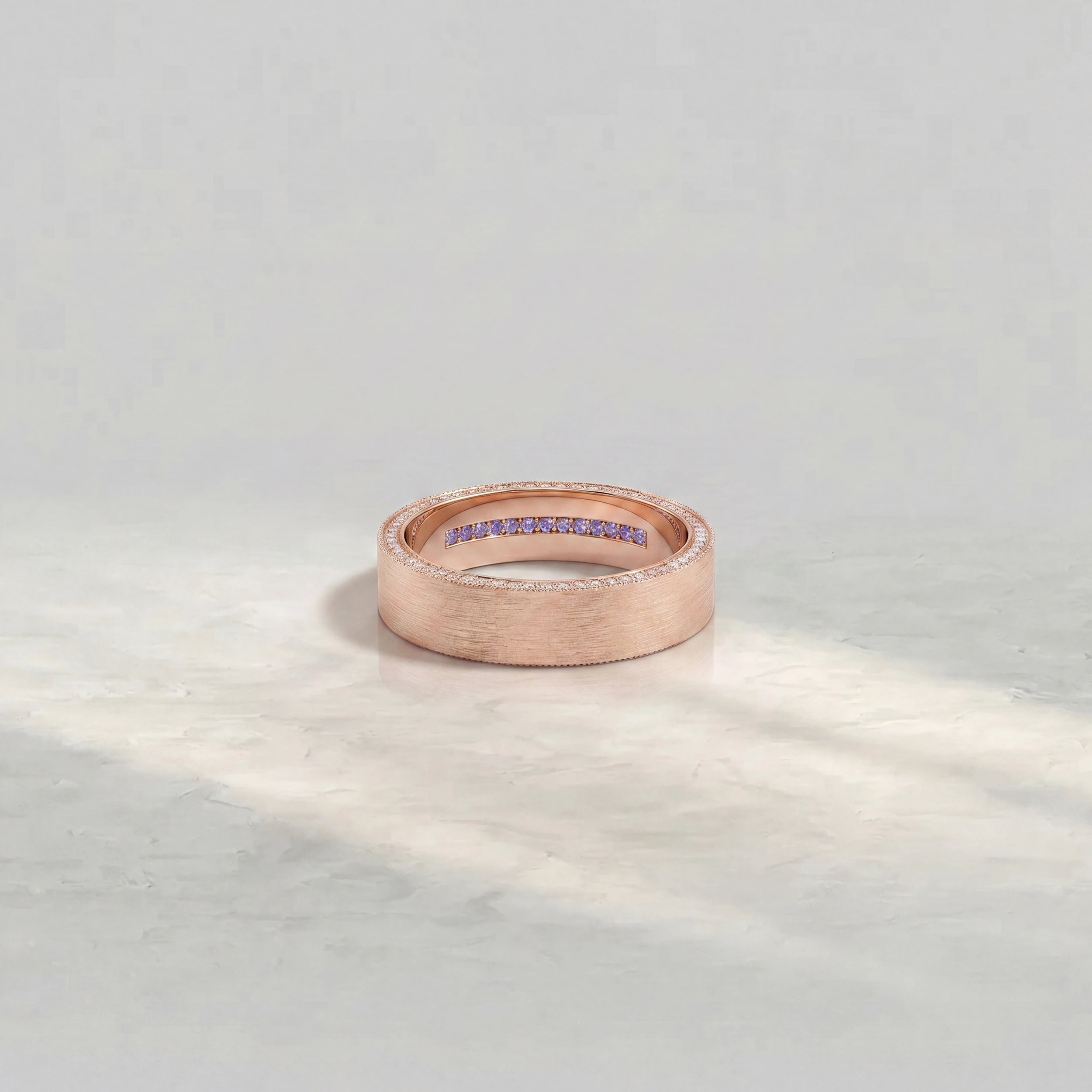 Brushed Round Diamond Hidden Men's Wedding Band Band