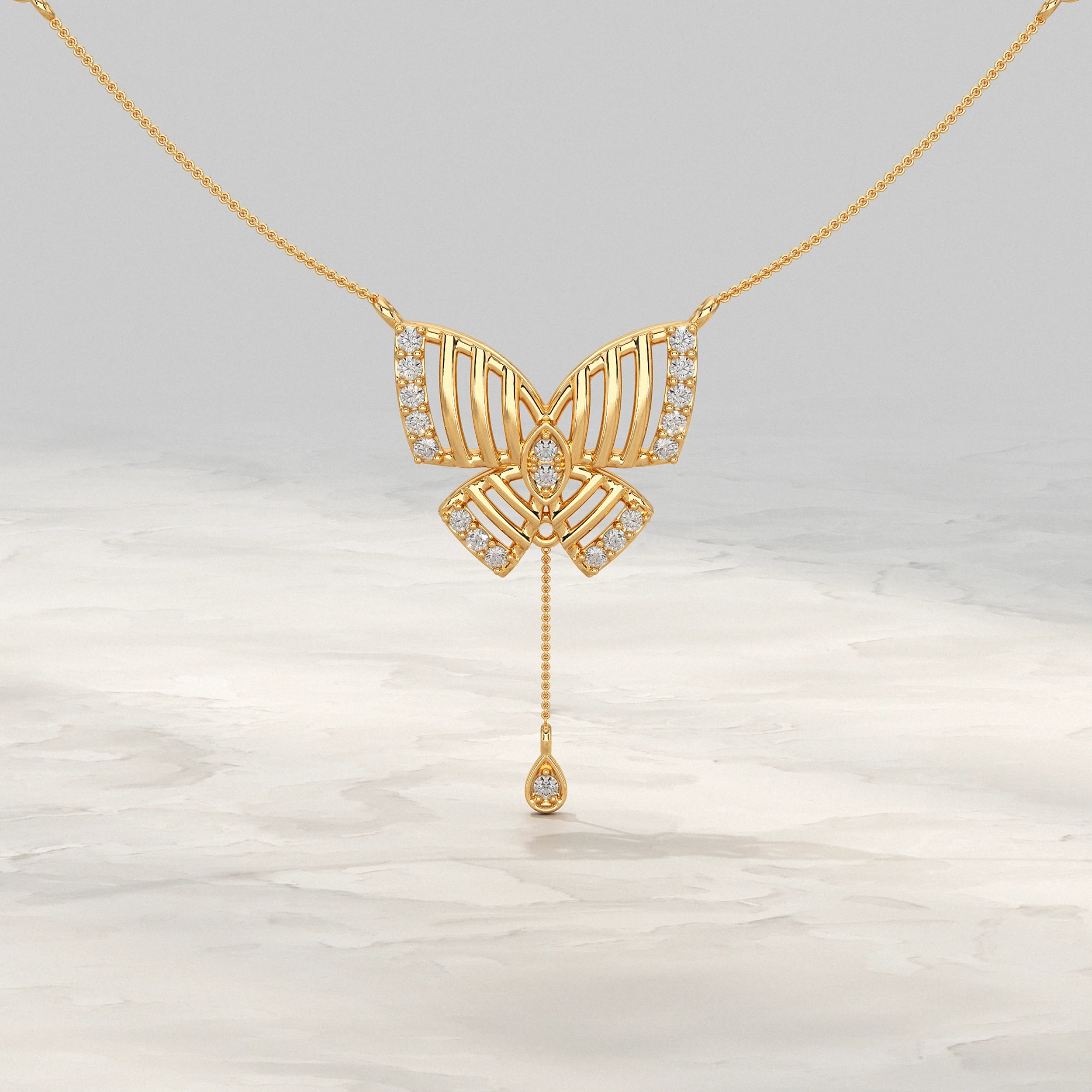 Butterfly Round Diamond Teardrop Pendant Pendant