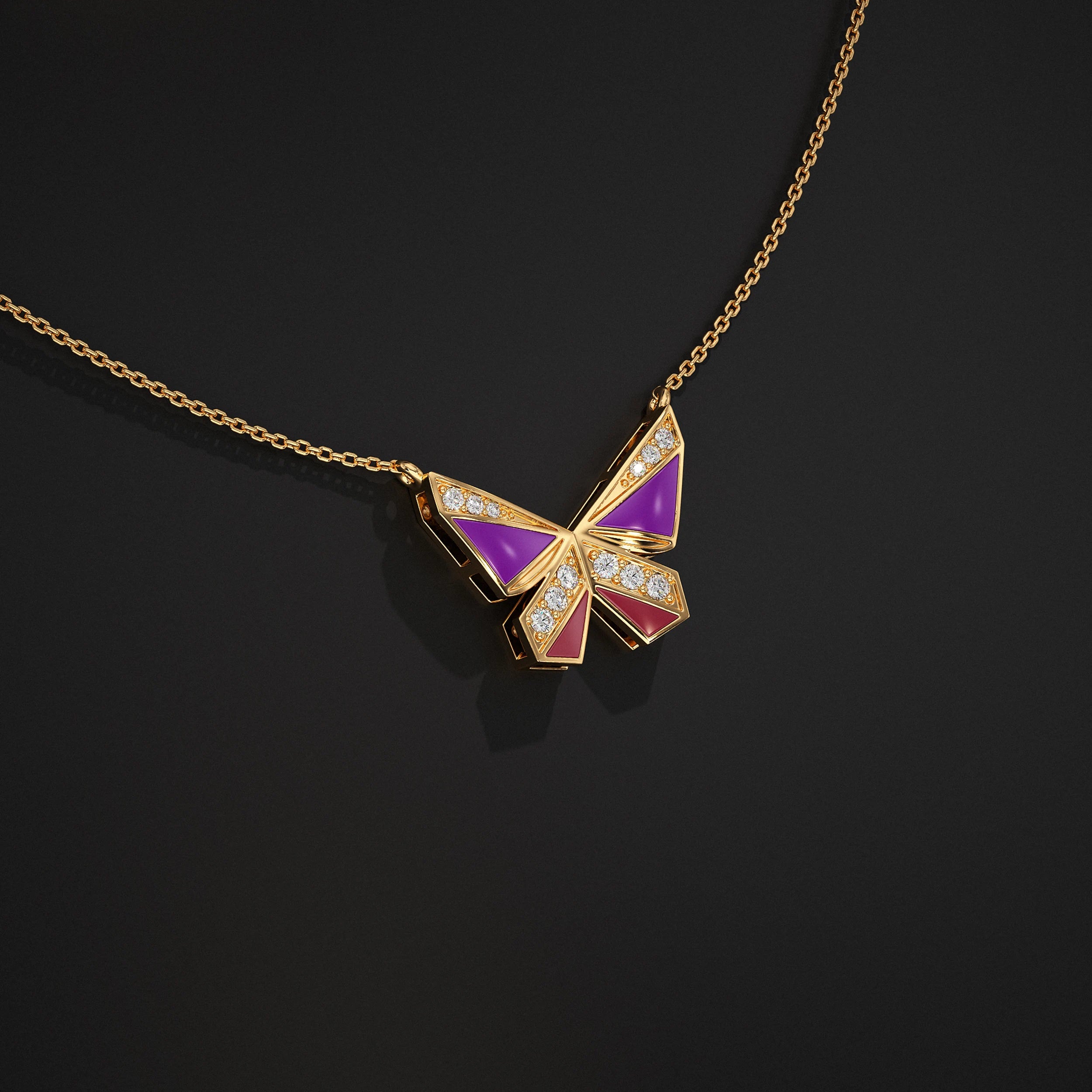 Butterfly Enamel Lab Diamond Pendant Pendant