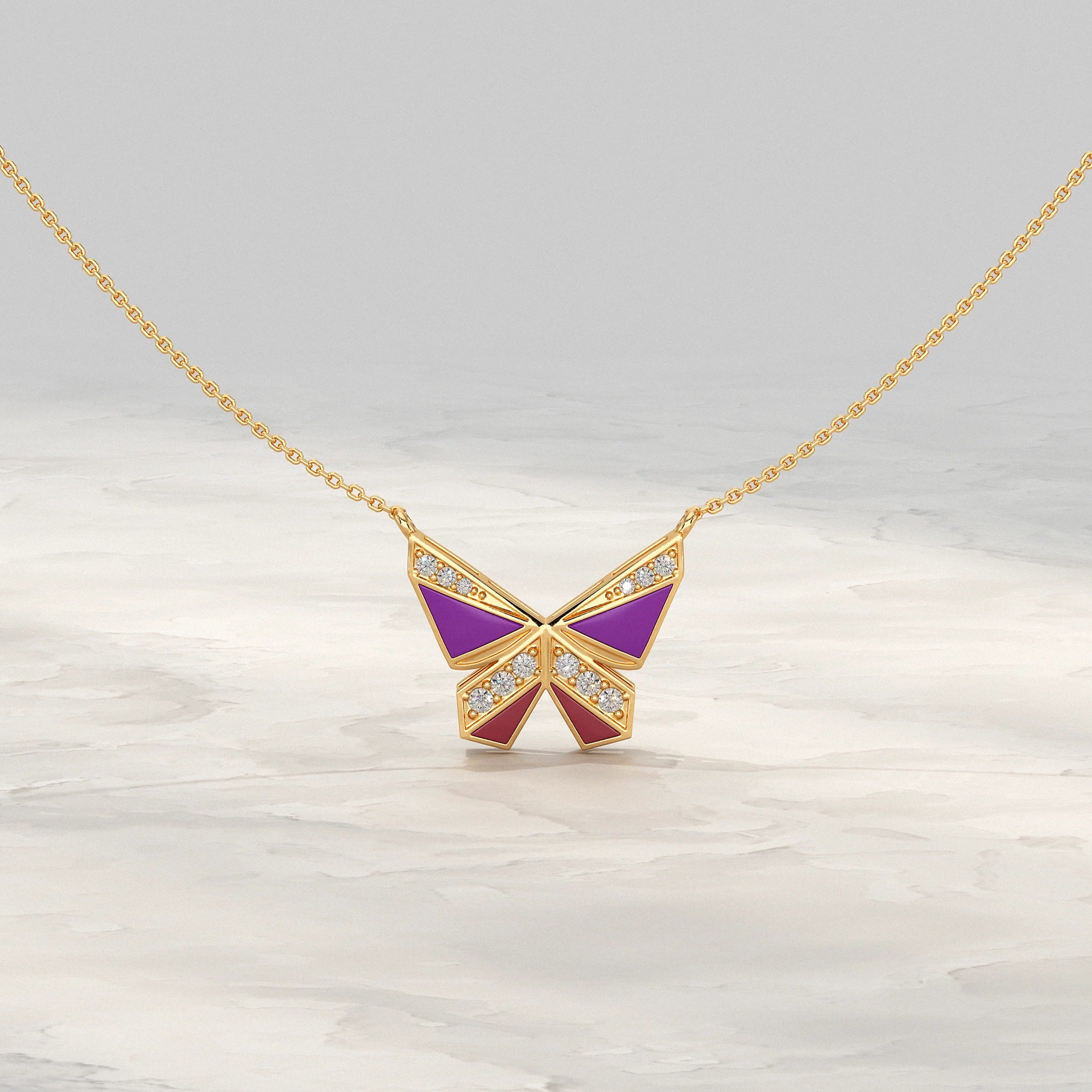 Butterfly Enamel Lab Diamond Pendant Pendant