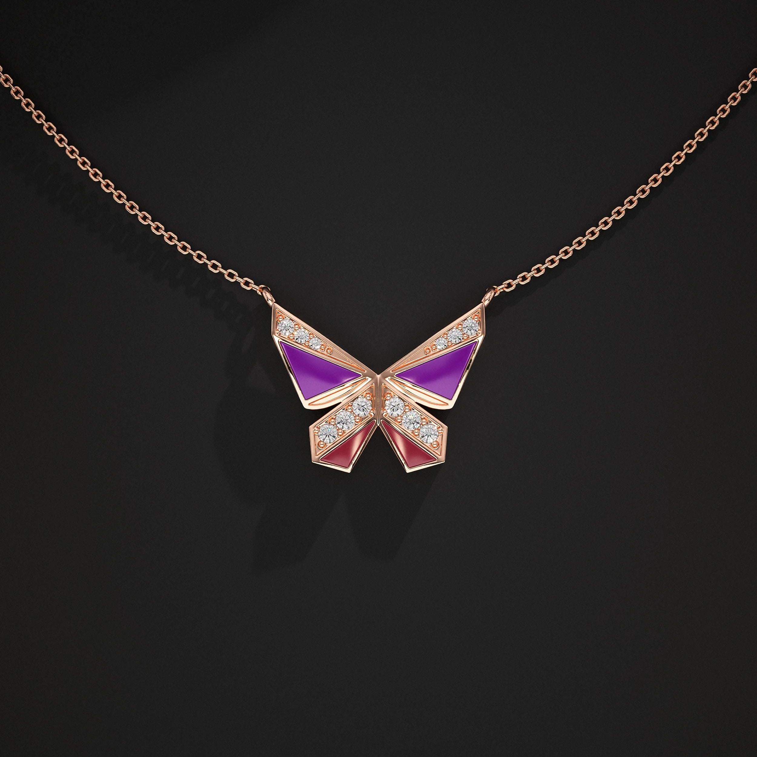 Butterfly Enamel Lab Diamond Pendant Pendant