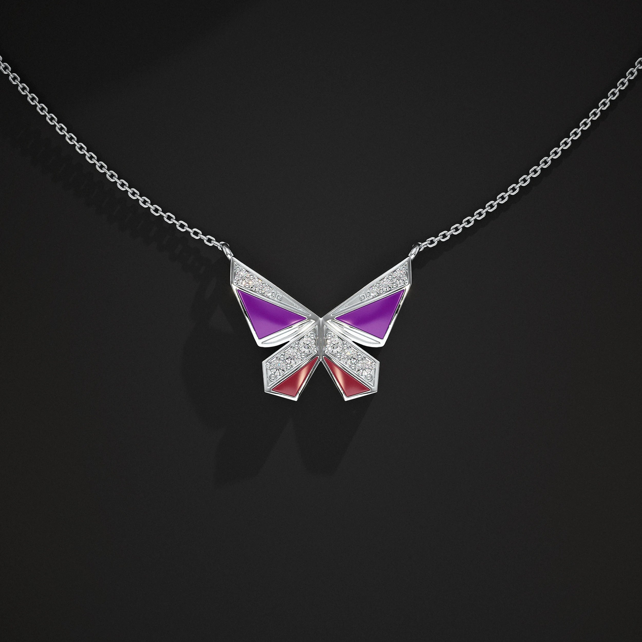 Butterfly Enamel Lab Diamond Pendant Pendant
