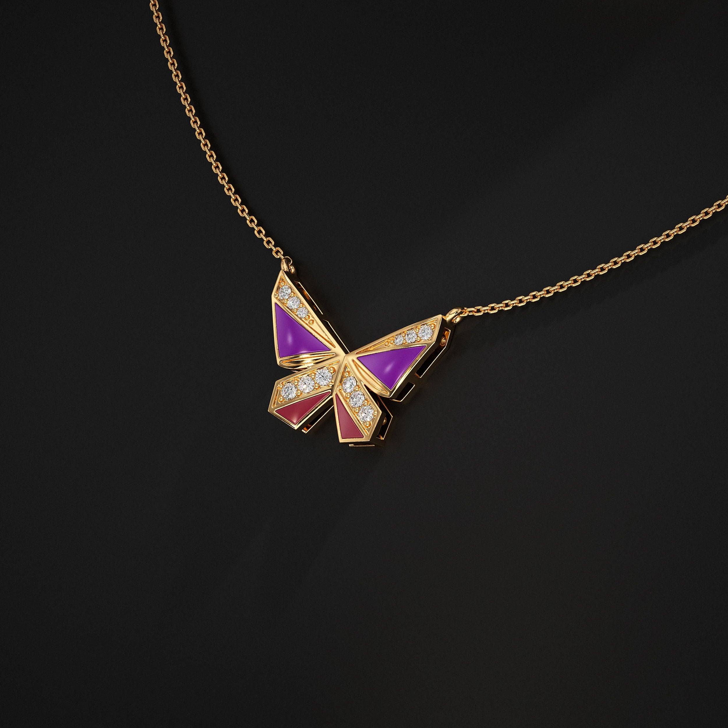 Butterfly Enamel Lab Diamond Pendant Pendant