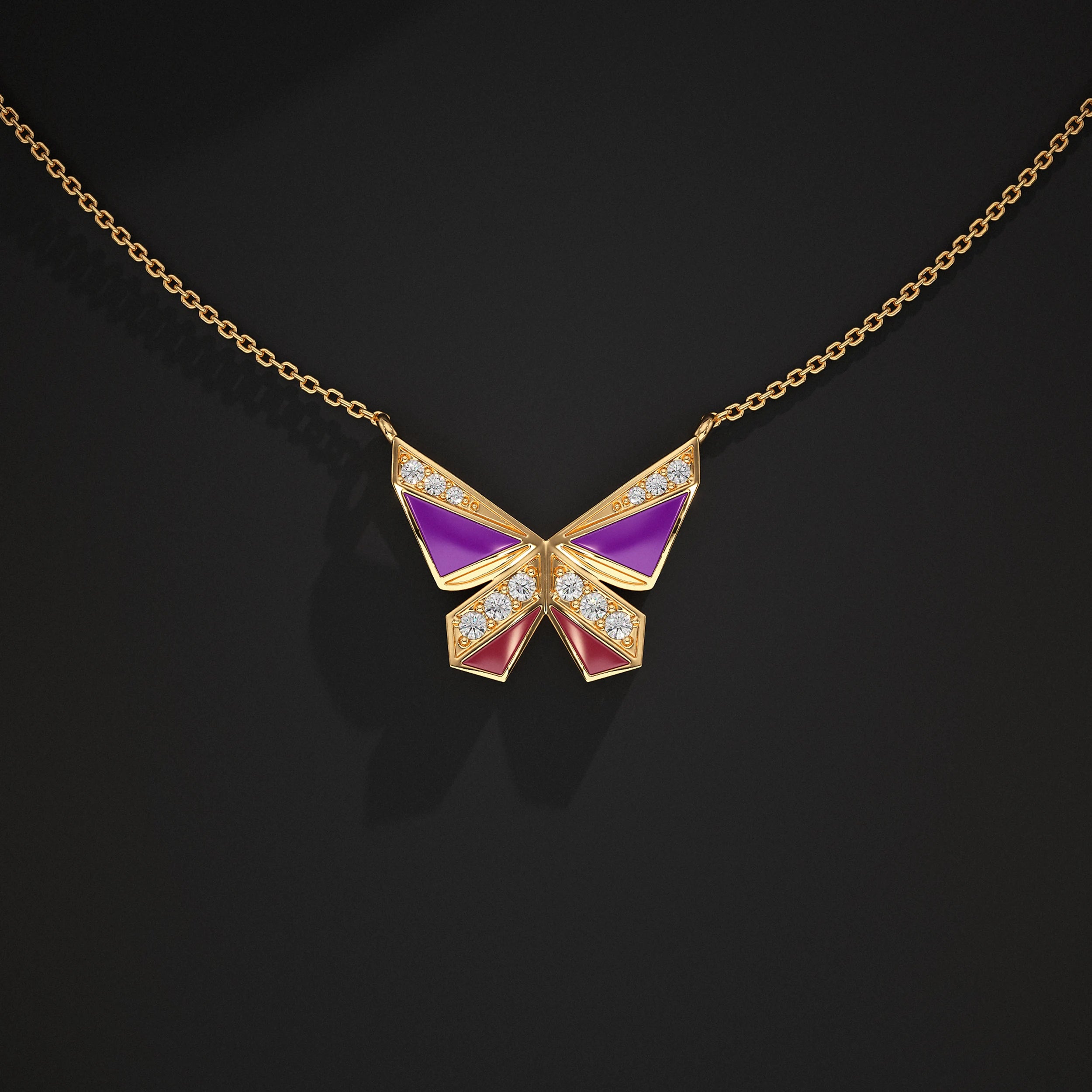 Butterfly Enamel Lab Diamond Pendant Pendant