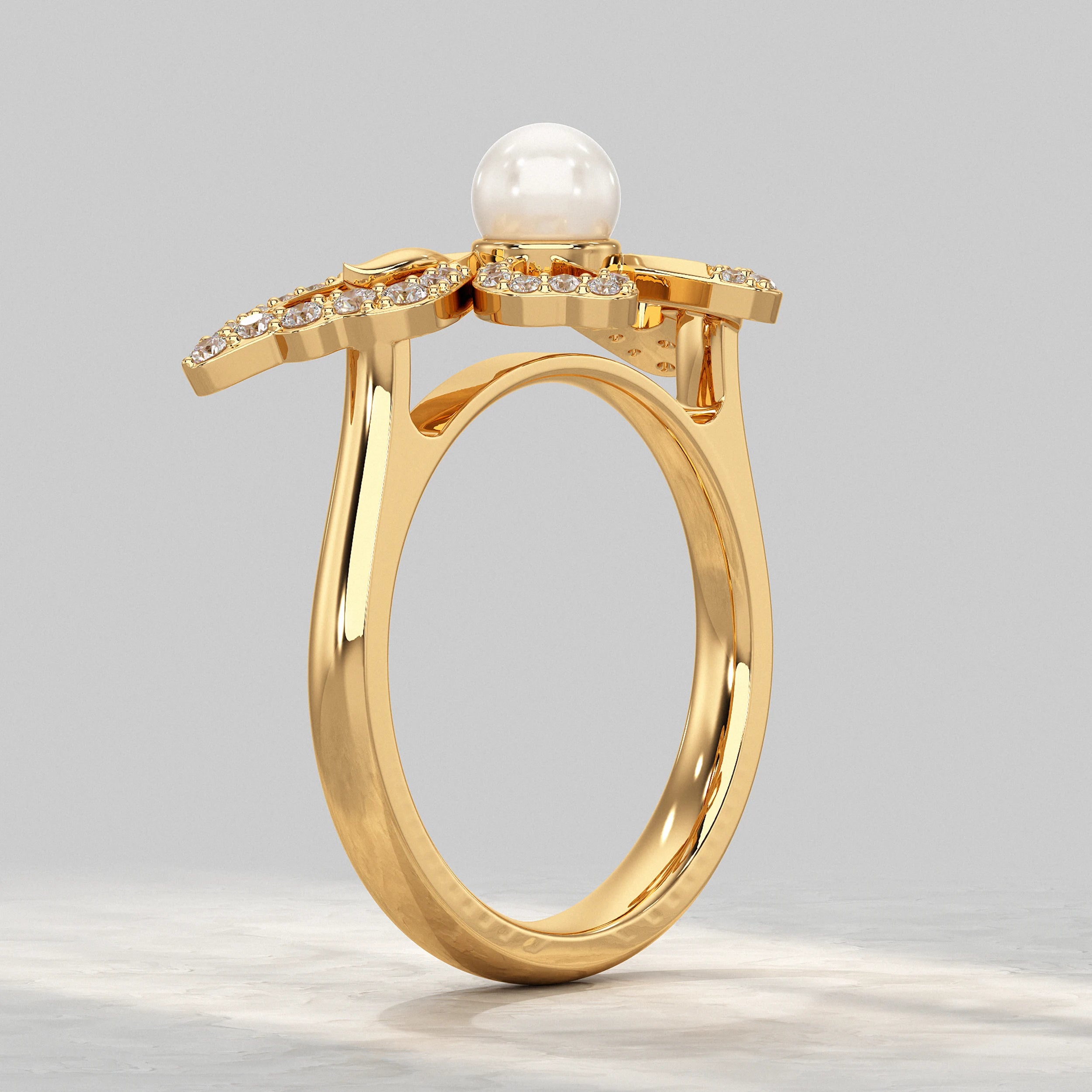 Butterfly With Round Pearl Gemstone Ring Rings