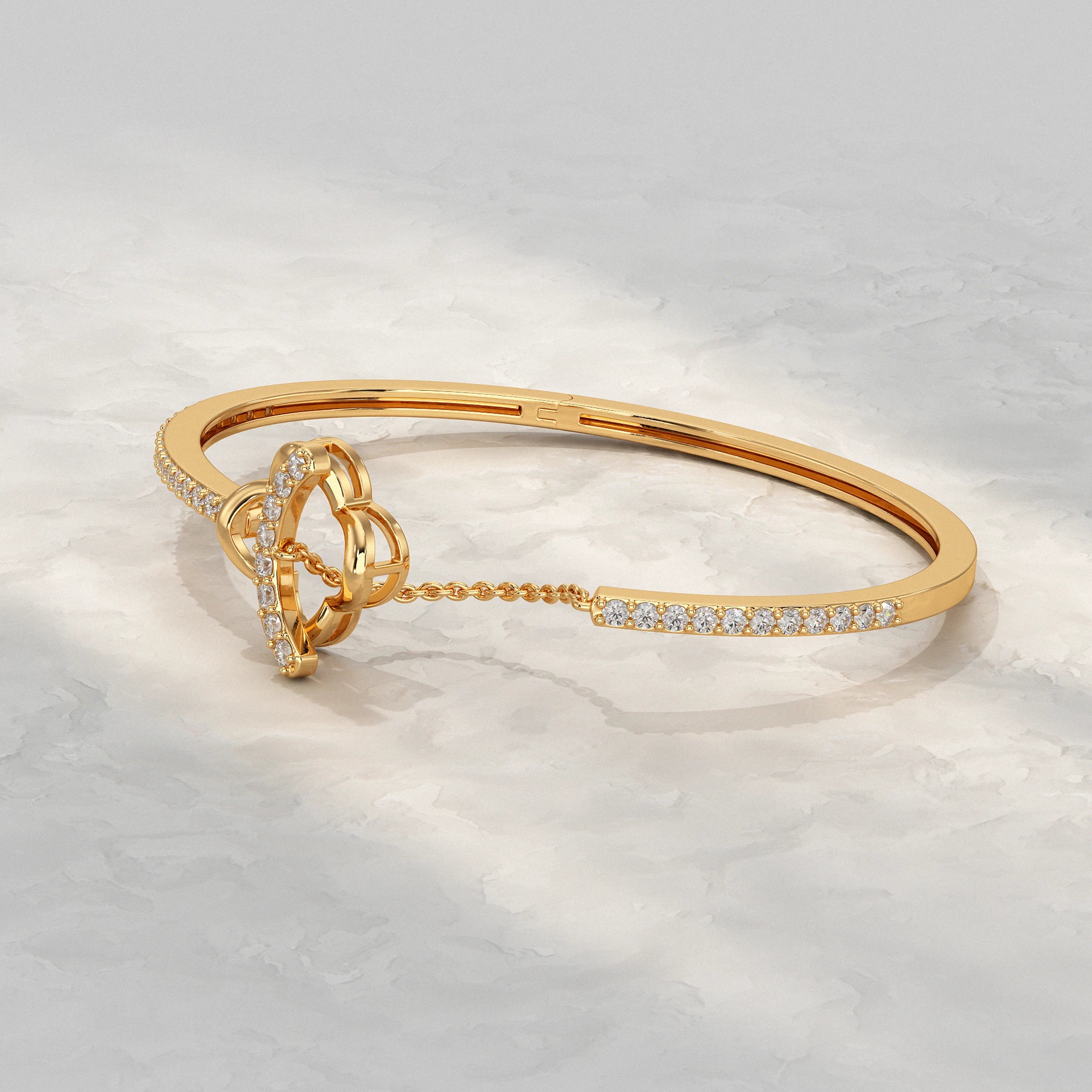 Round Lab Diamond Clover Motif Bangle Bracelet