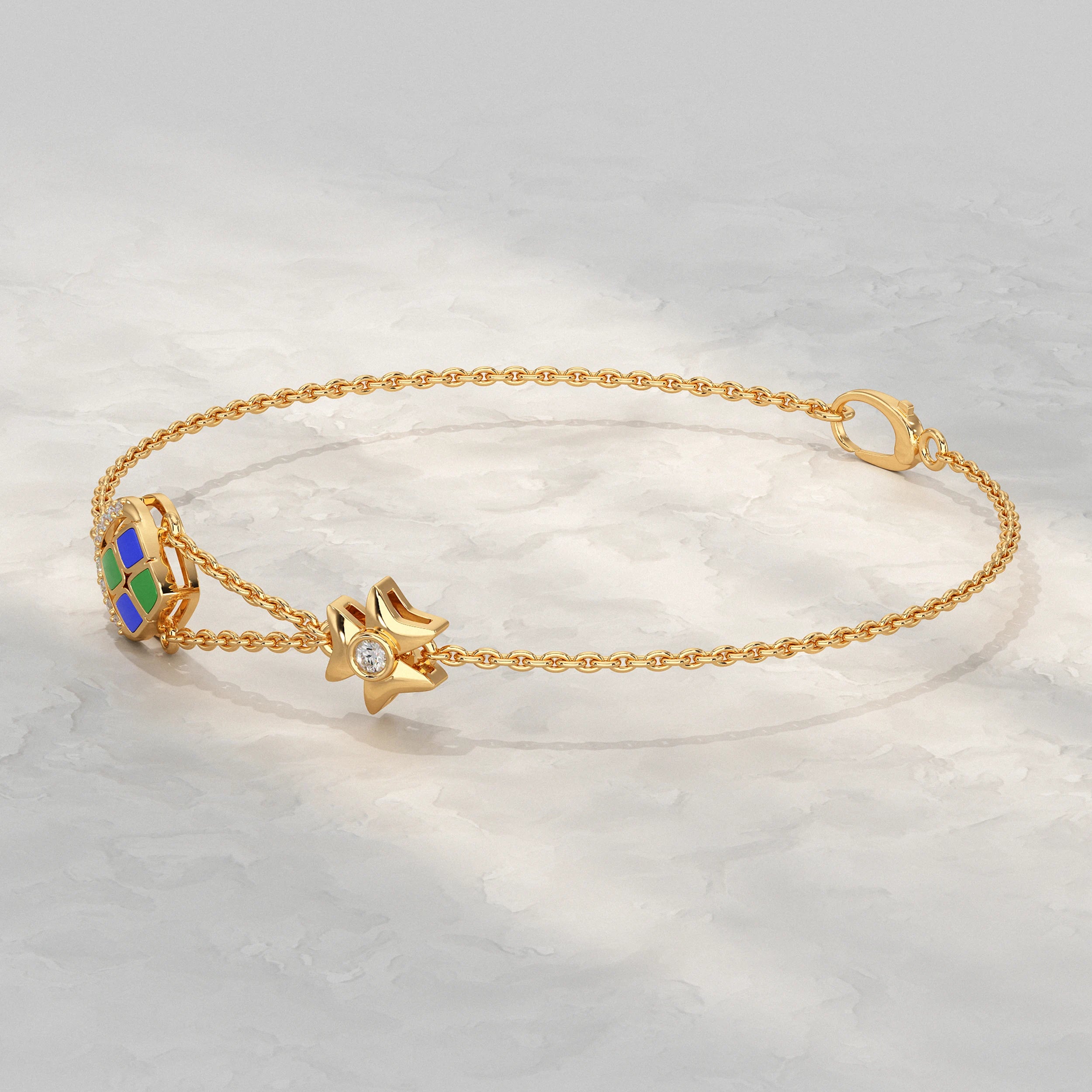 Charm Enamel Lab Diamond Bracelet Bracelet