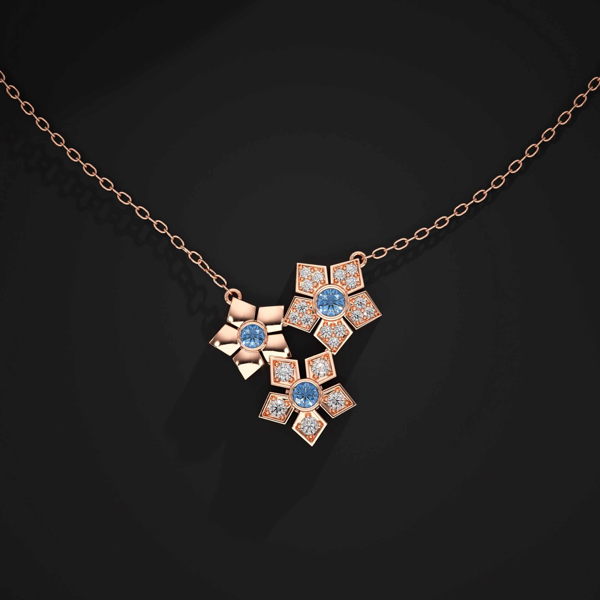 Floral Cluster Blue Sapphire Gemstone Pendant Pendant