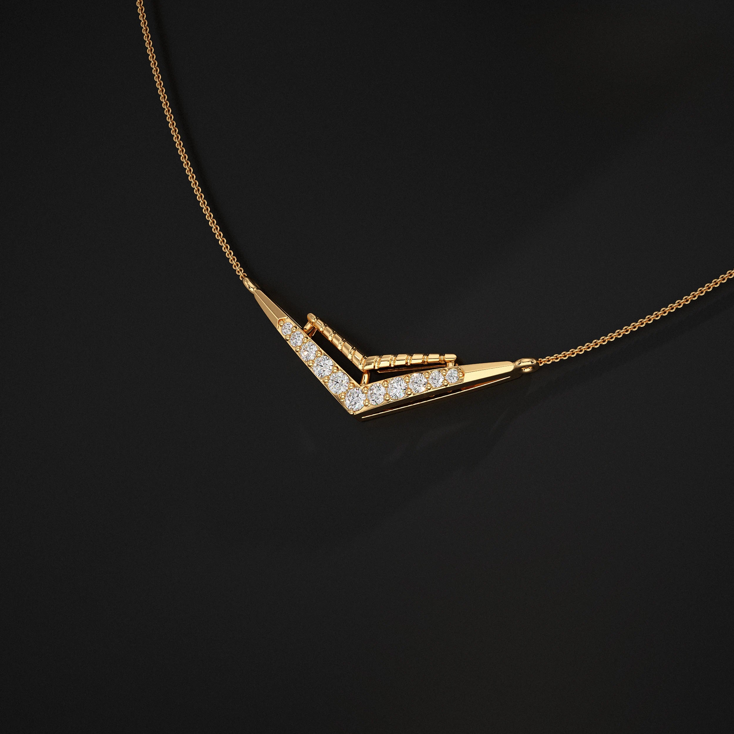 Round Cut Lab Diamond Chevron Pendant Pendant