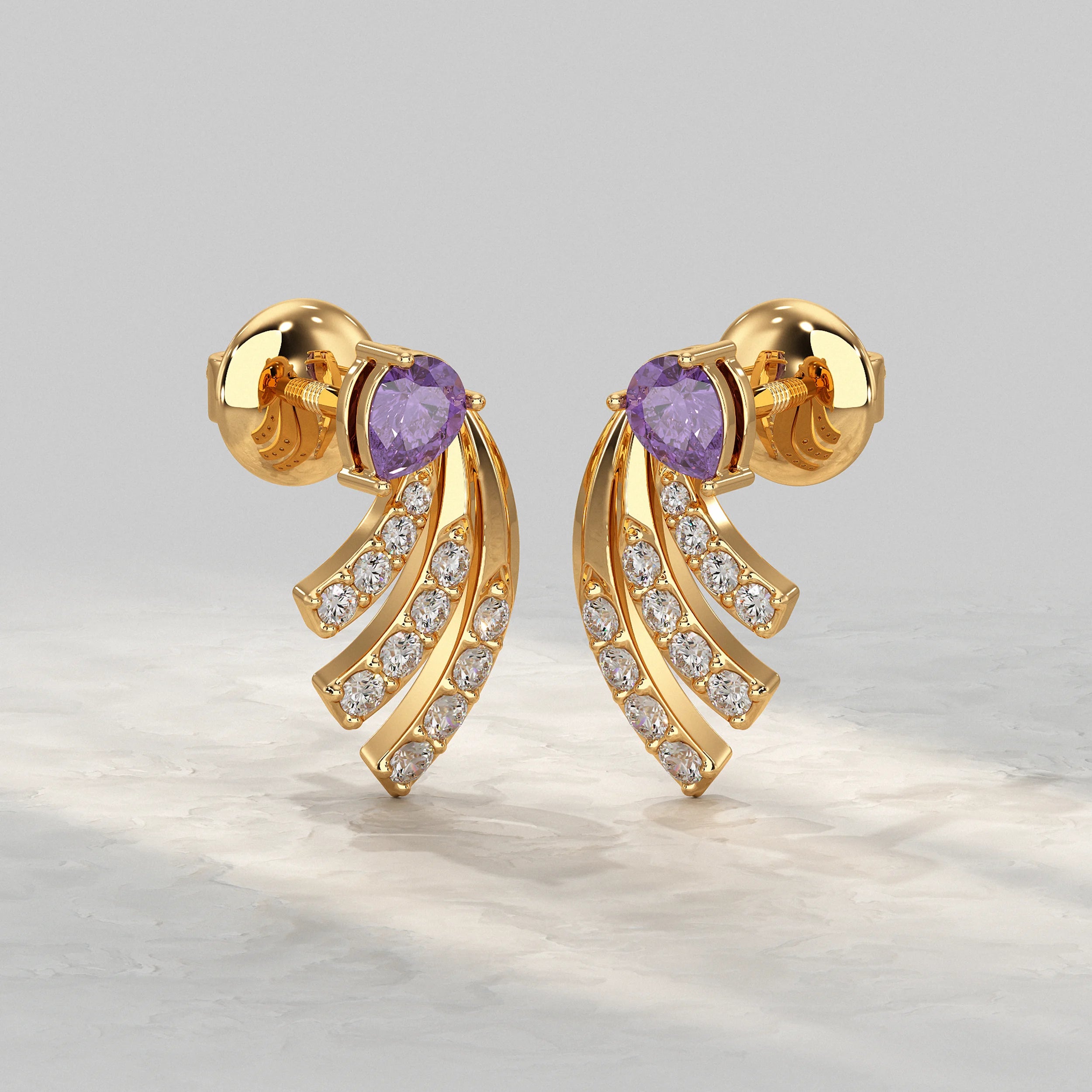 Pear Shaped Amethyst And Round Diamond Stud Earrings Earrings