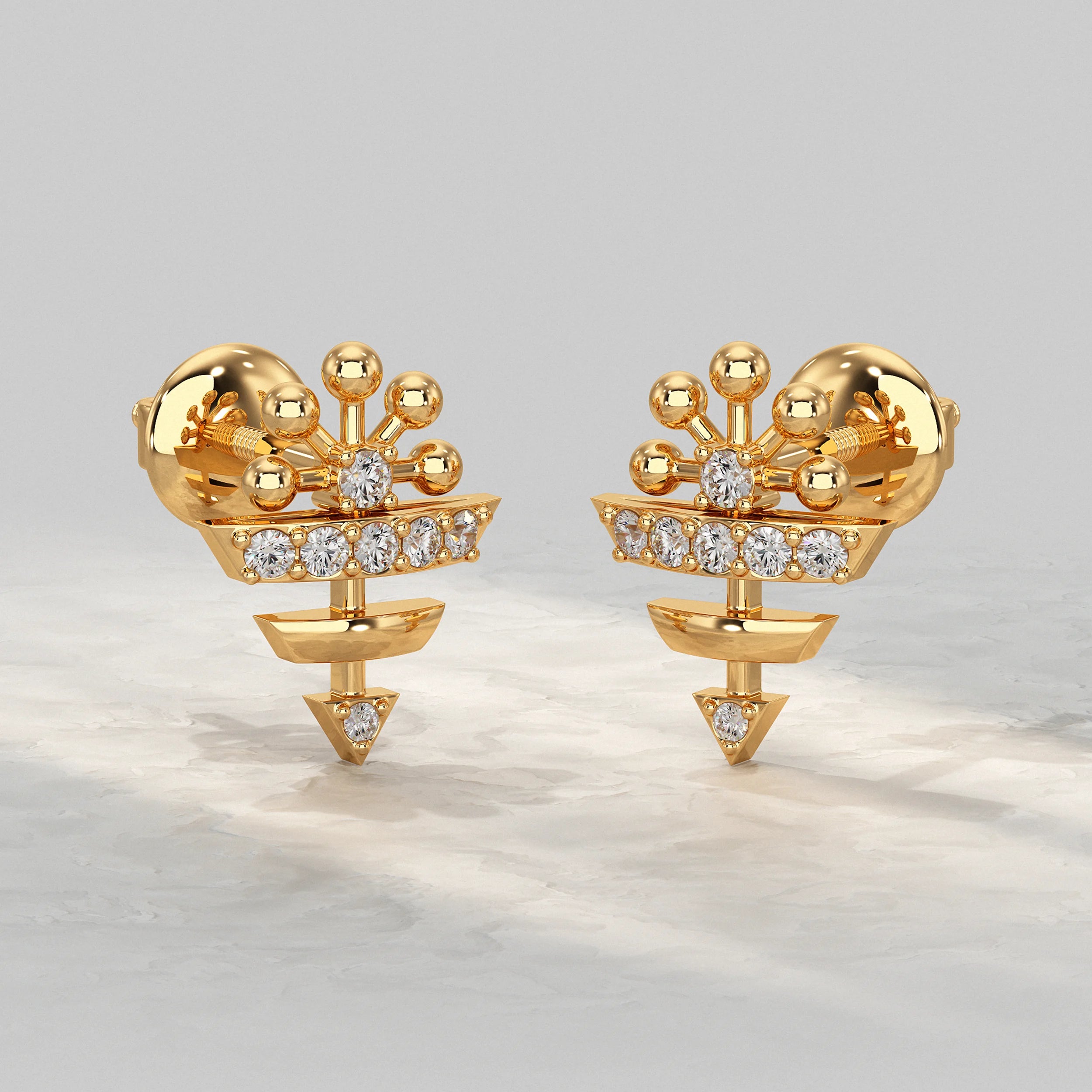 Geometric Round Diamond Pattern Stud Earrings Earrings