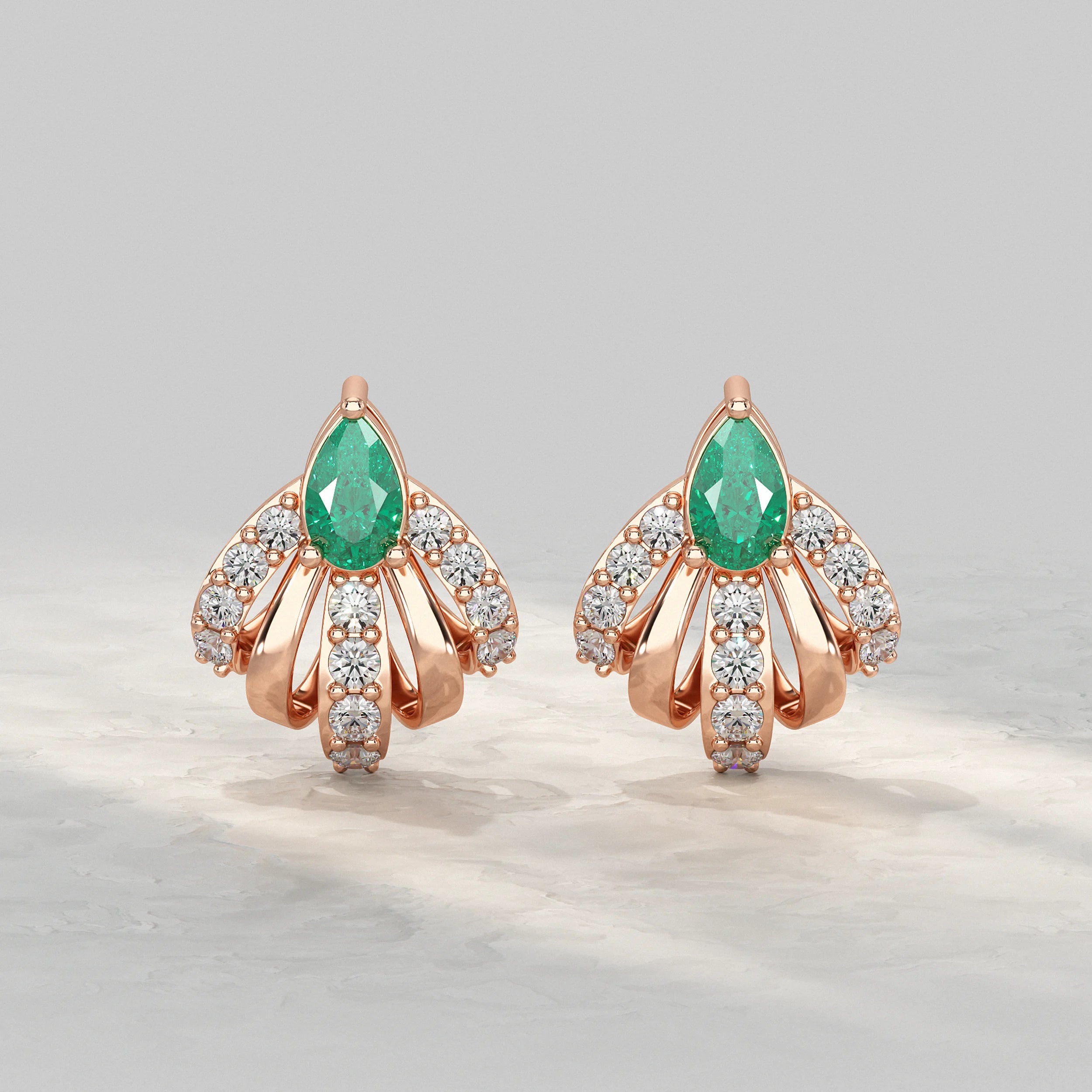 Pear Cut Emerald And Diamond Cluster Stud Earrings Earrings