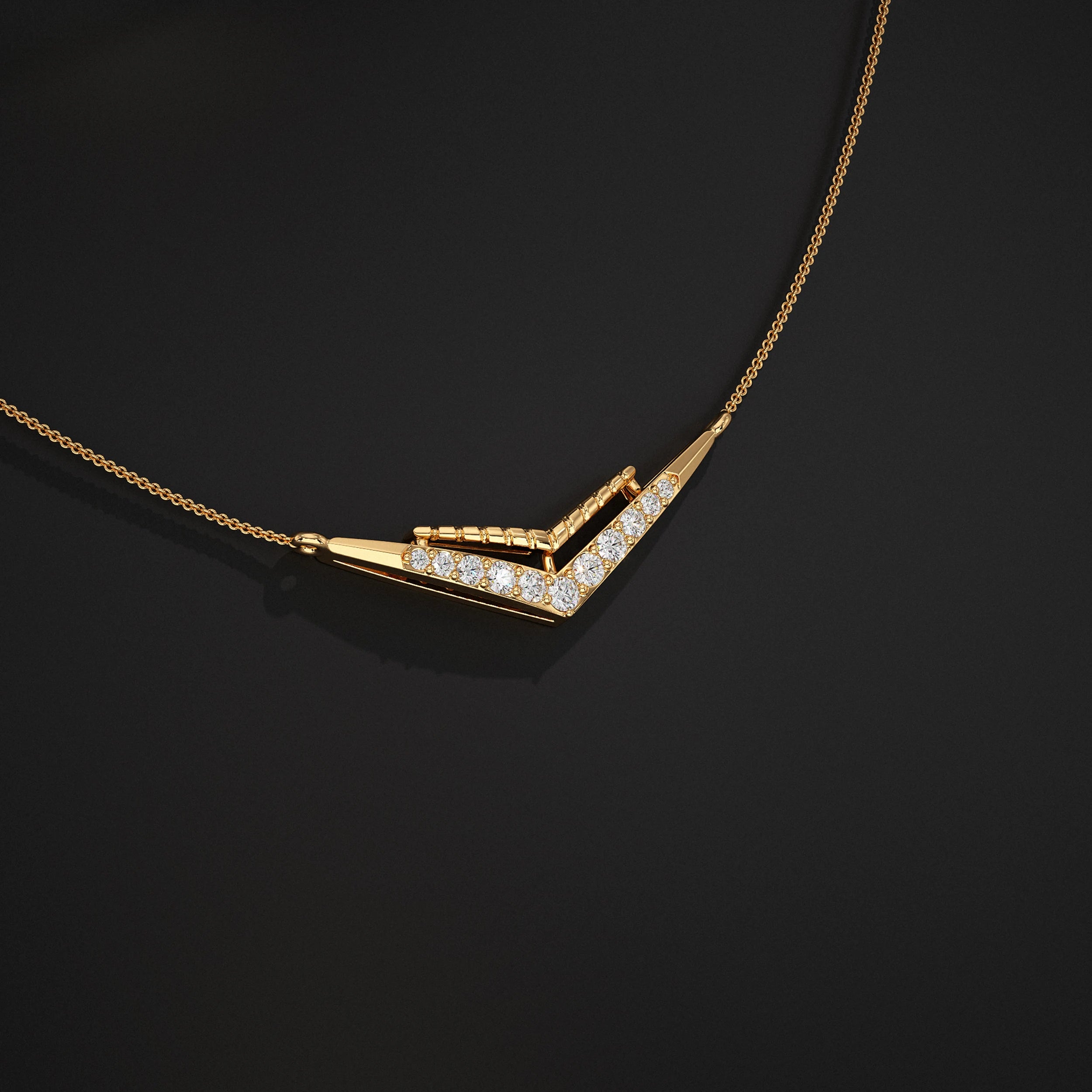 Round Cut Lab Diamond Chevron Pendant Pendant