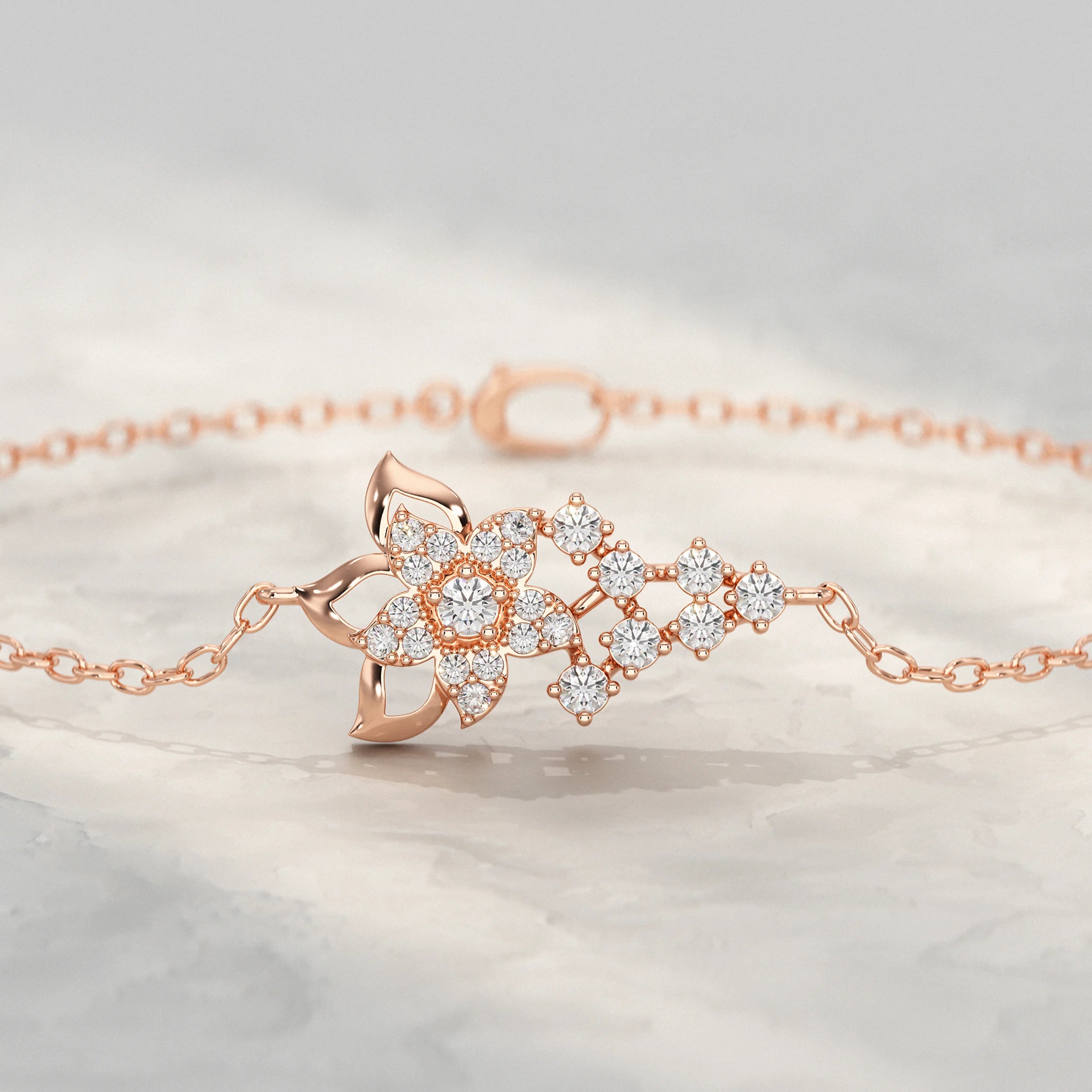 Round Lab Diamond Floral Style Chain Bracelet Bracelet