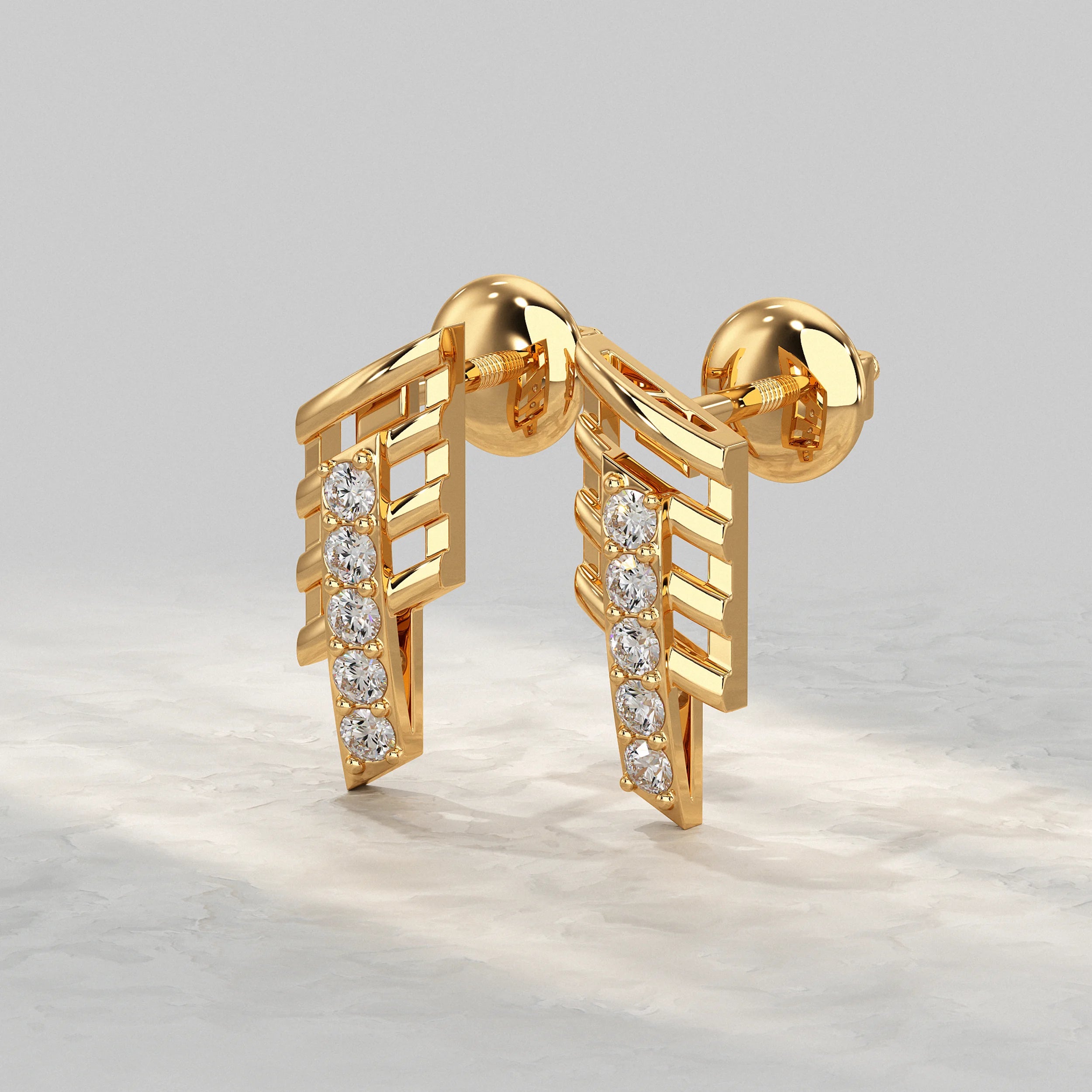 Geometric Open Frame Round Diamond Bar Earrings Earrings