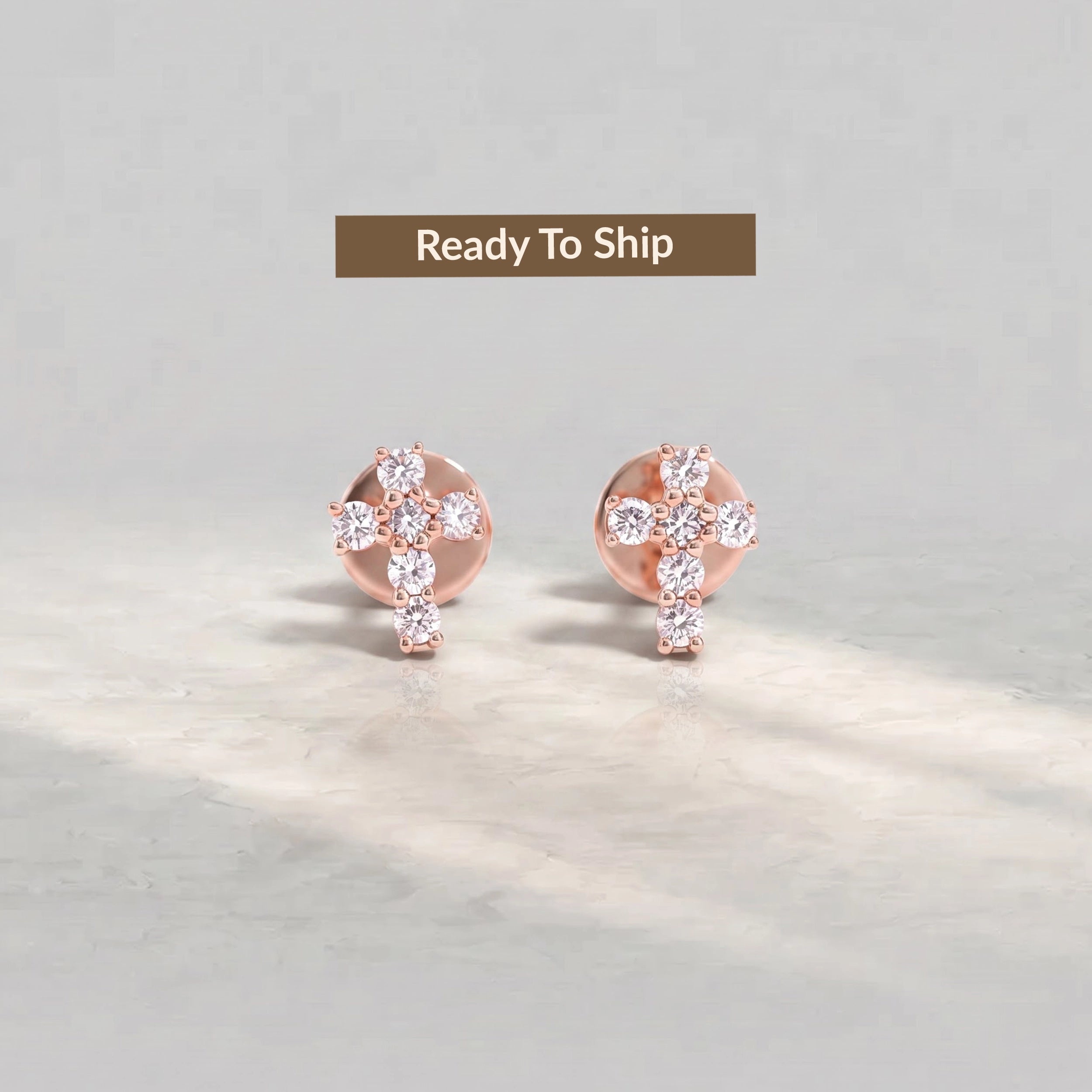 Round Cut Lab Diamond Cross Stud Earrings