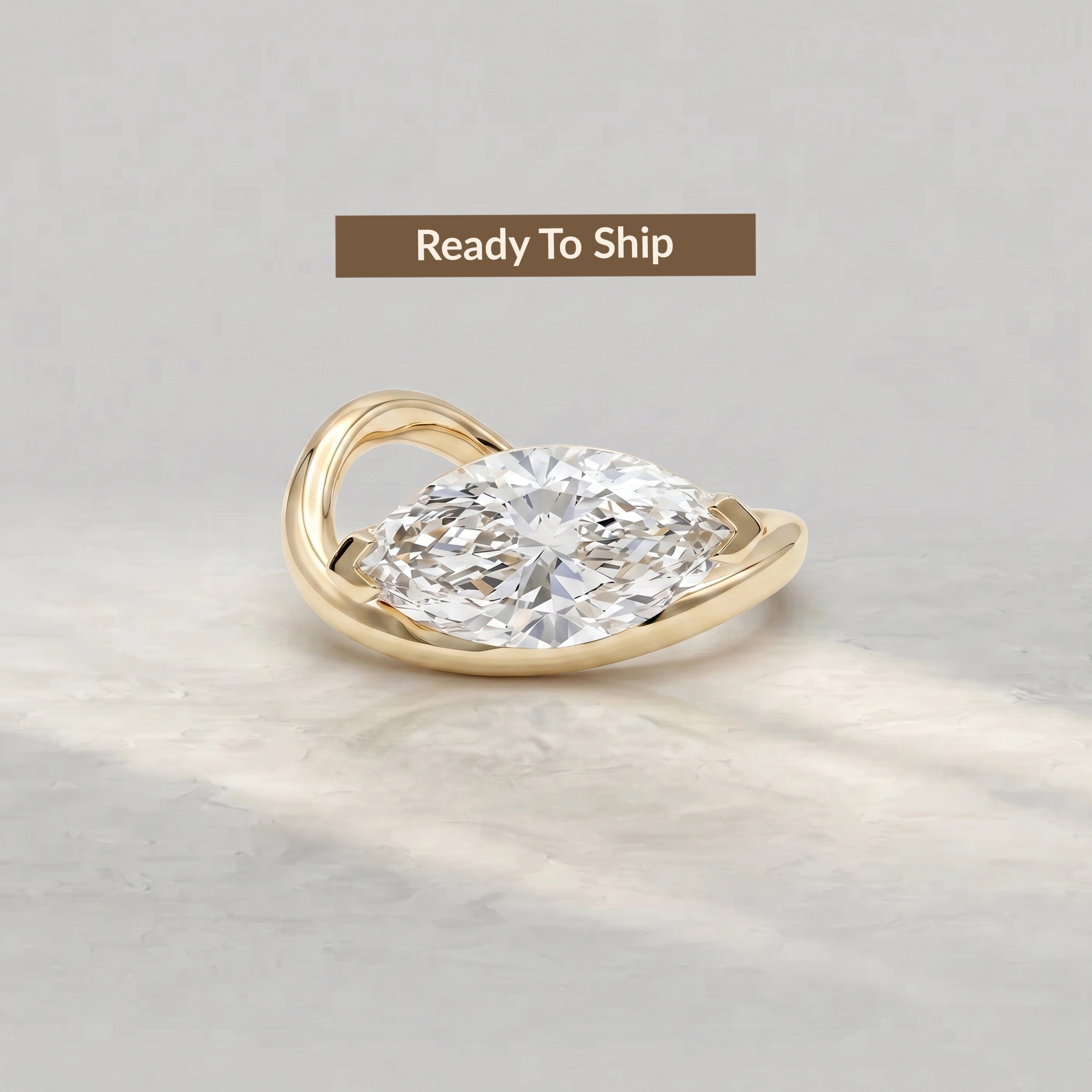 Marquise Lab Diamond Curved Solitaire Ring Rings