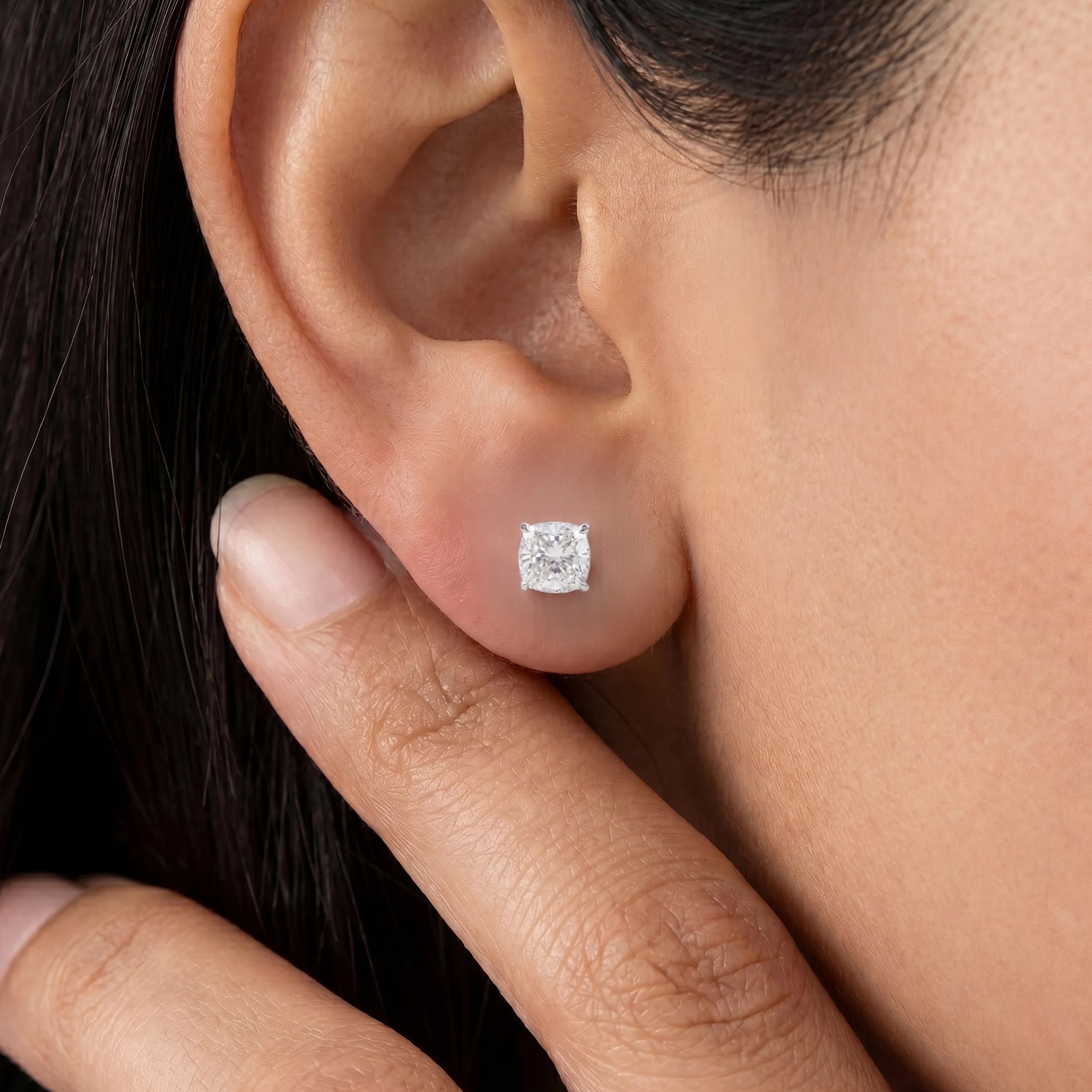 Square Cushion Lab Diamond Stud Earrings