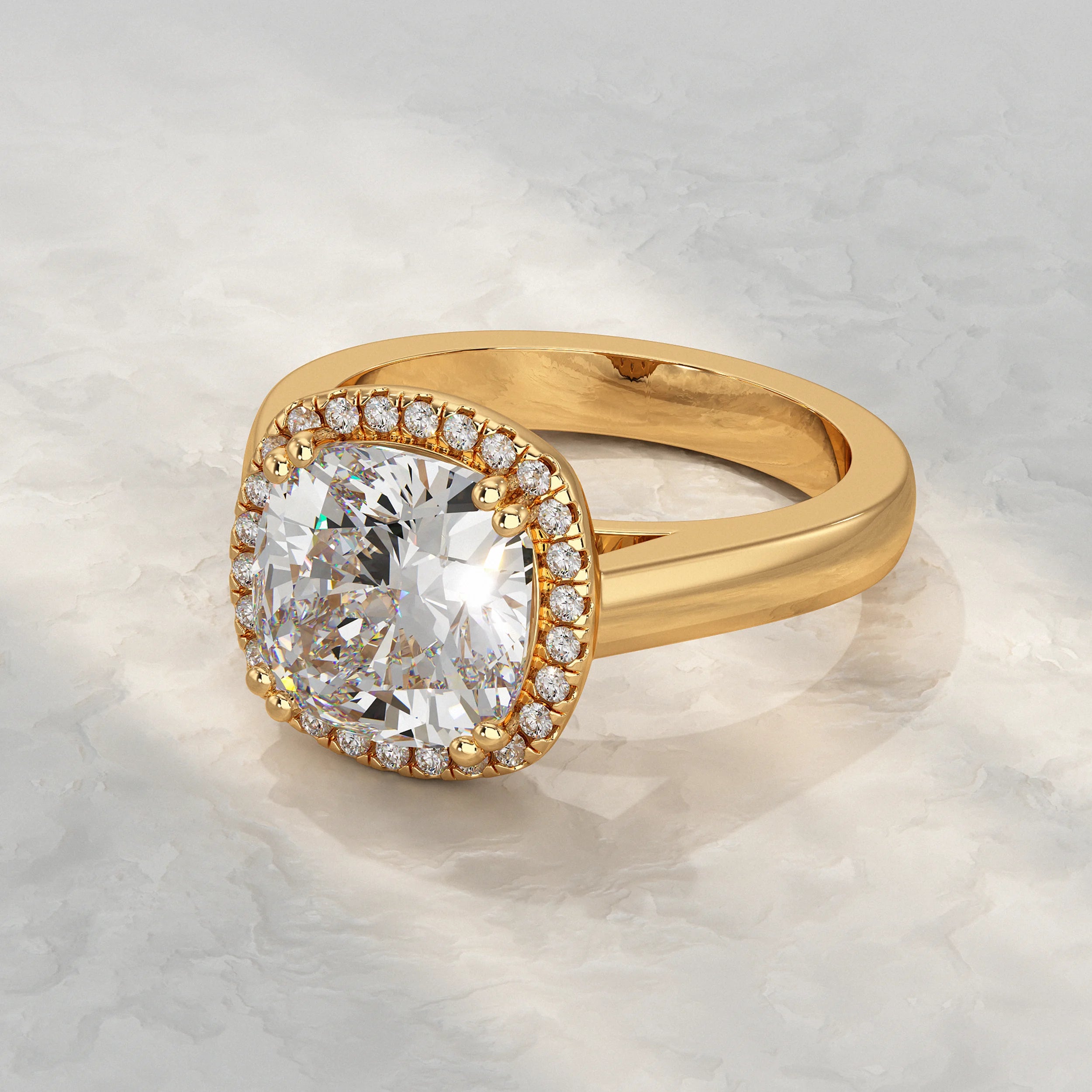 Cushion Cut Halo Solitaire Engagement Ring Rings