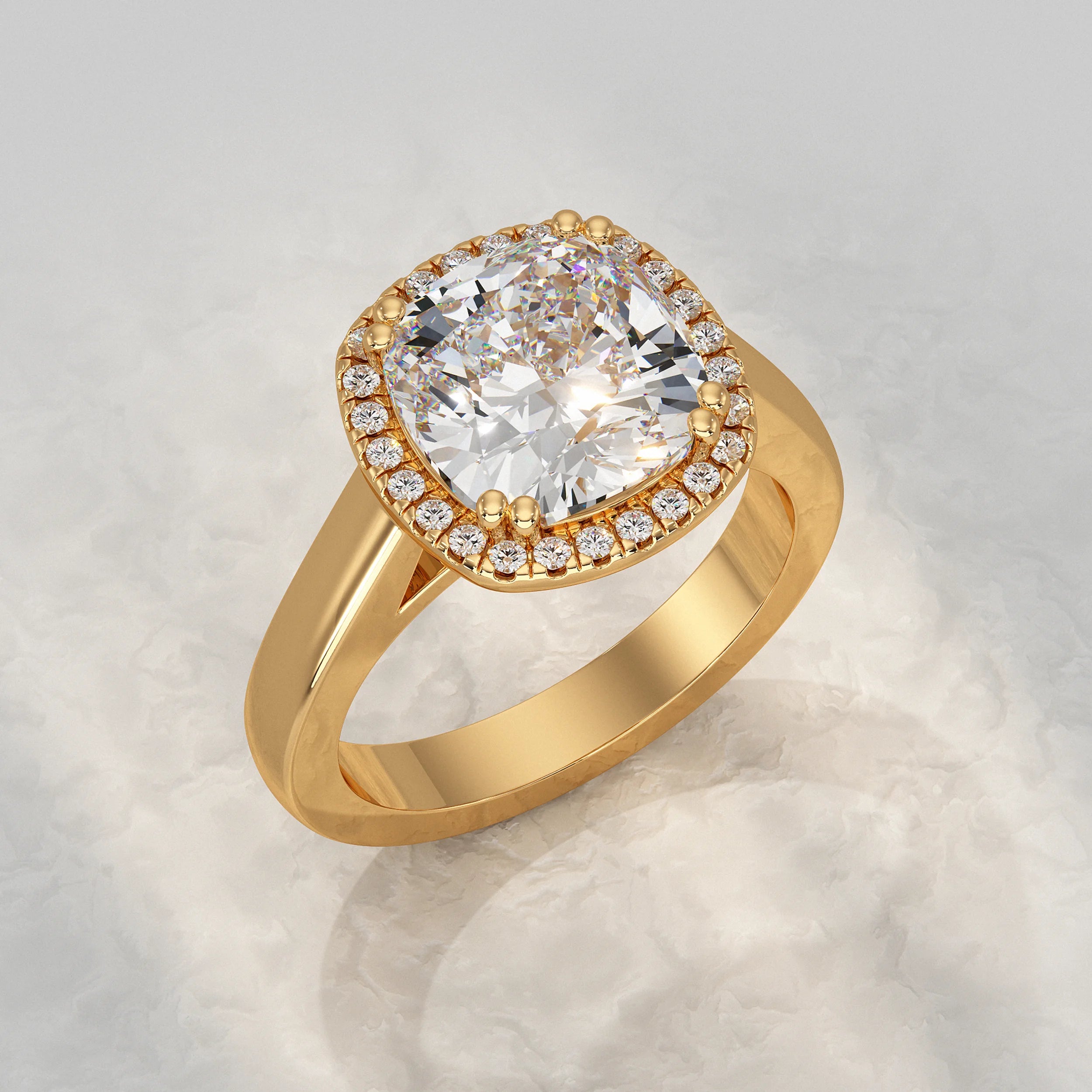 Cushion Cut Halo Solitaire Engagement Ring Rings