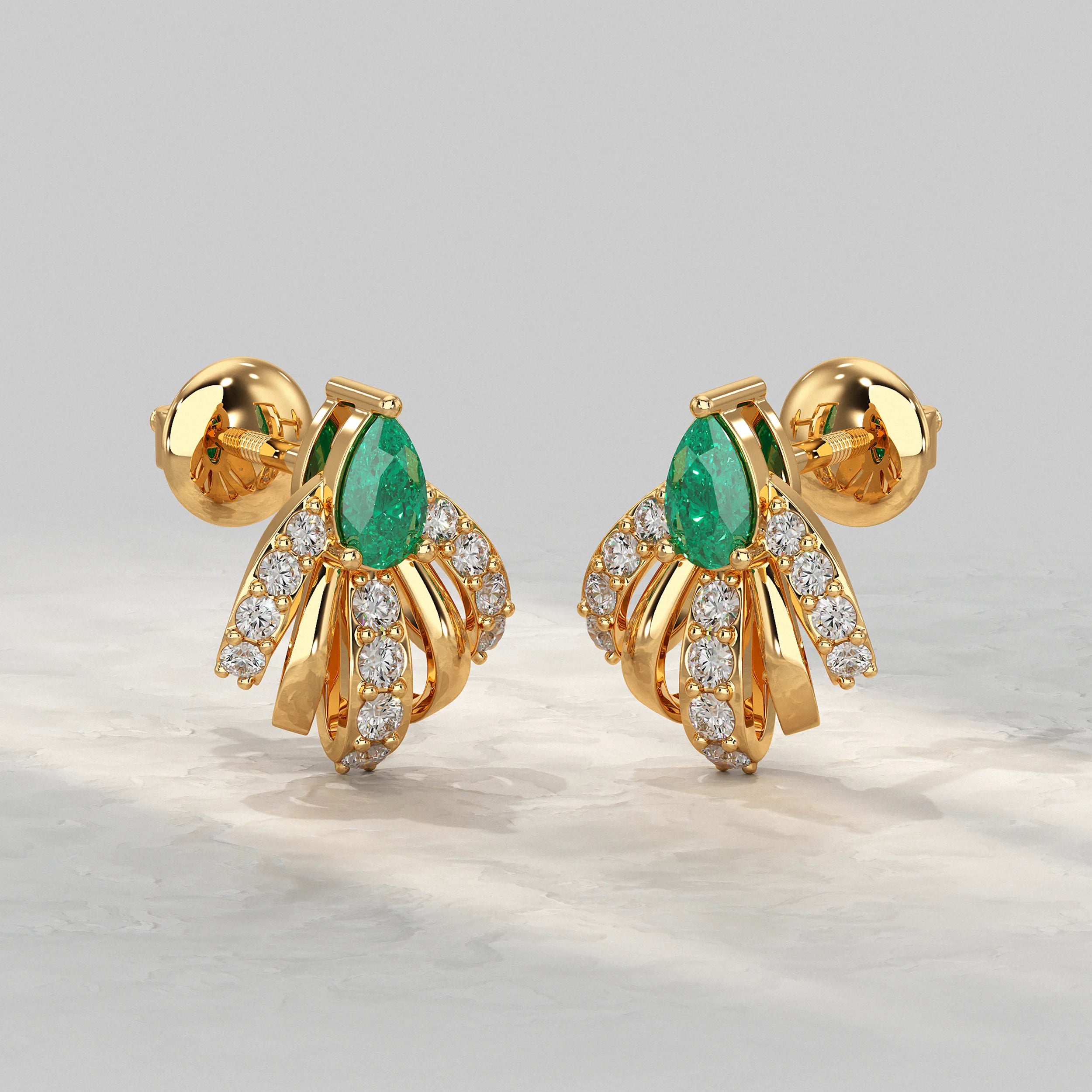 Pear Cut Emerald And Diamond Cluster Stud Earrings Earrings
