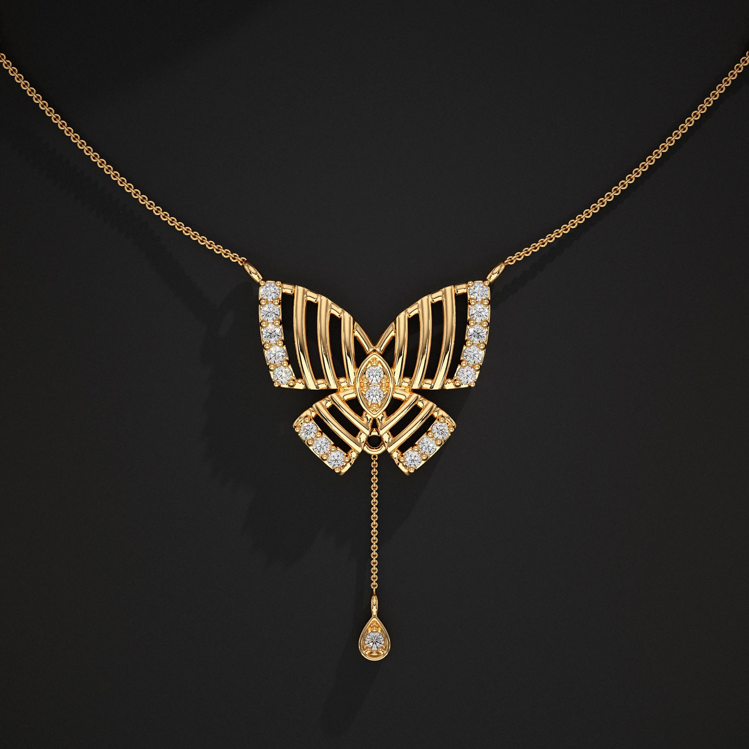 Butterfly Round Diamond Teardrop Pendant Pendant
