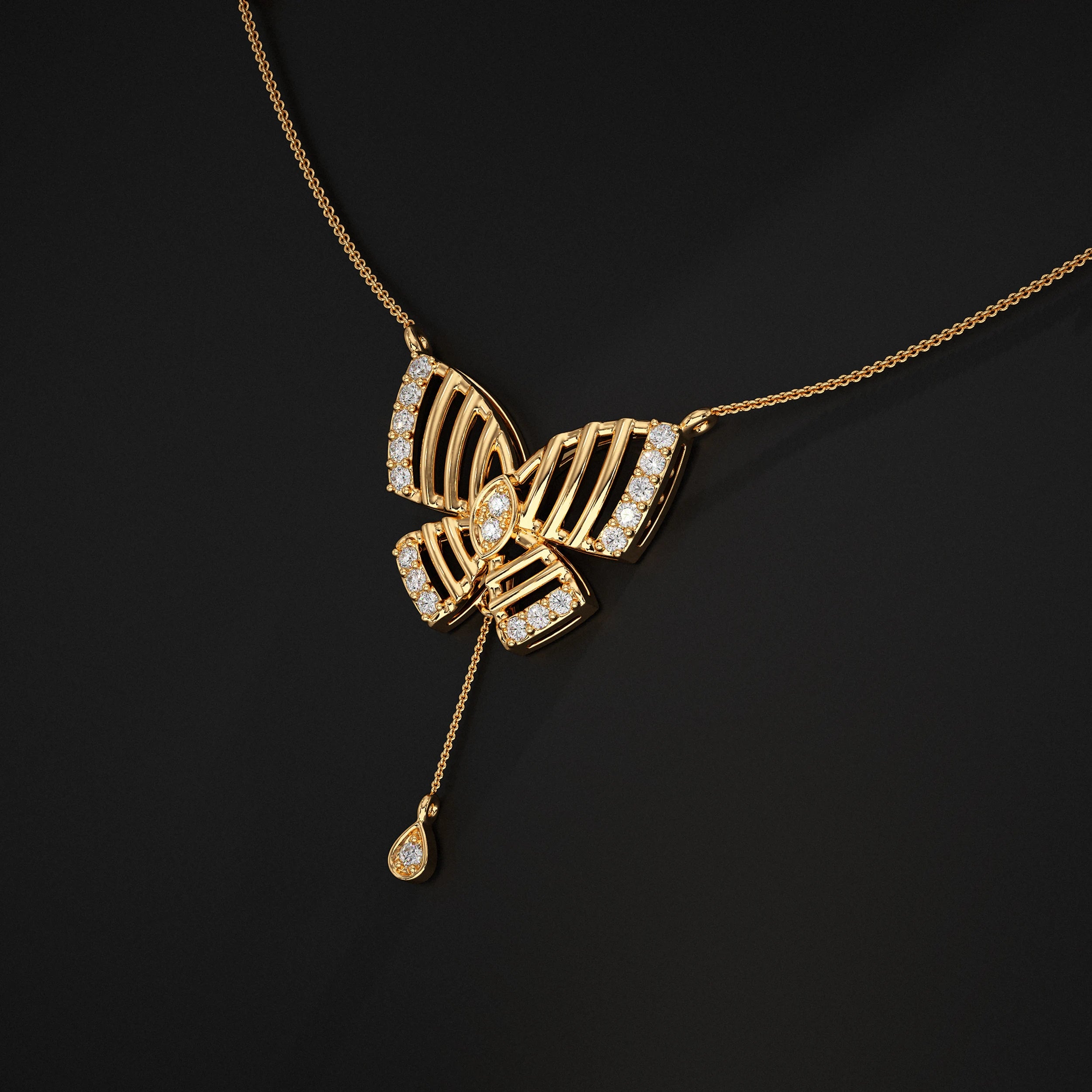 Butterfly Round Diamond Teardrop Pendant Pendant