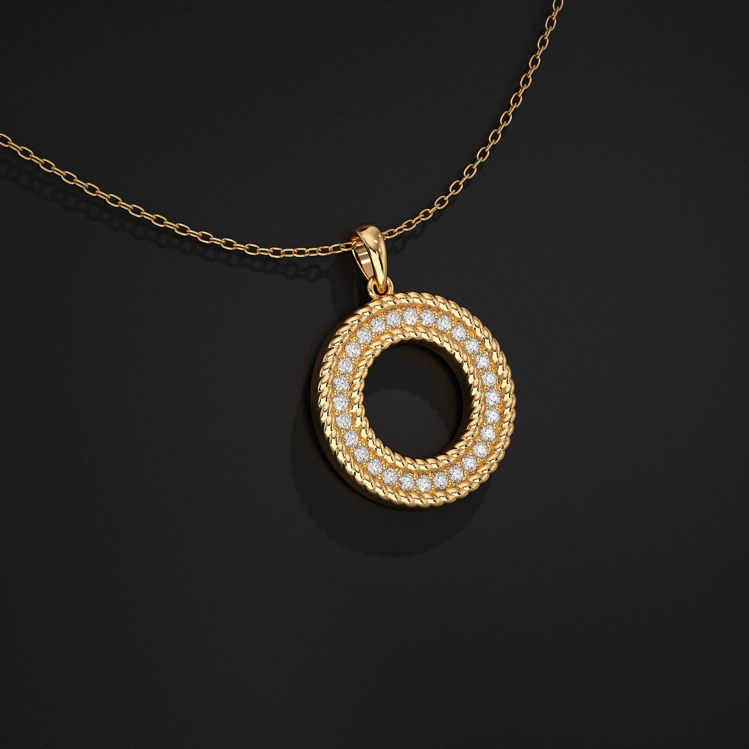 Open Circle Double Border Round Diamond Pendant Pendant
