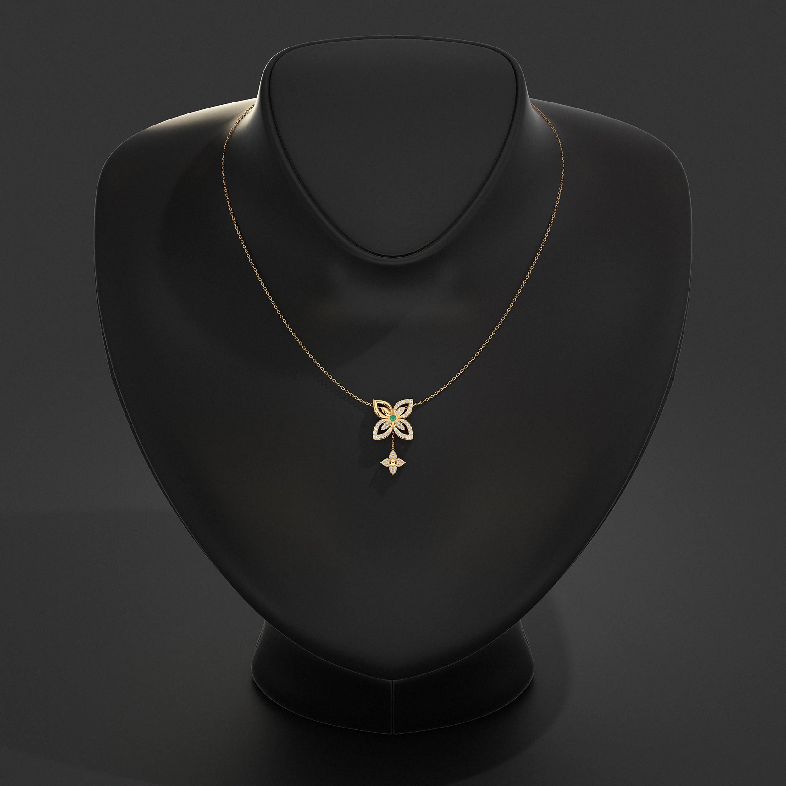 Round Diamond Flower Design With Drop Chains Pendant